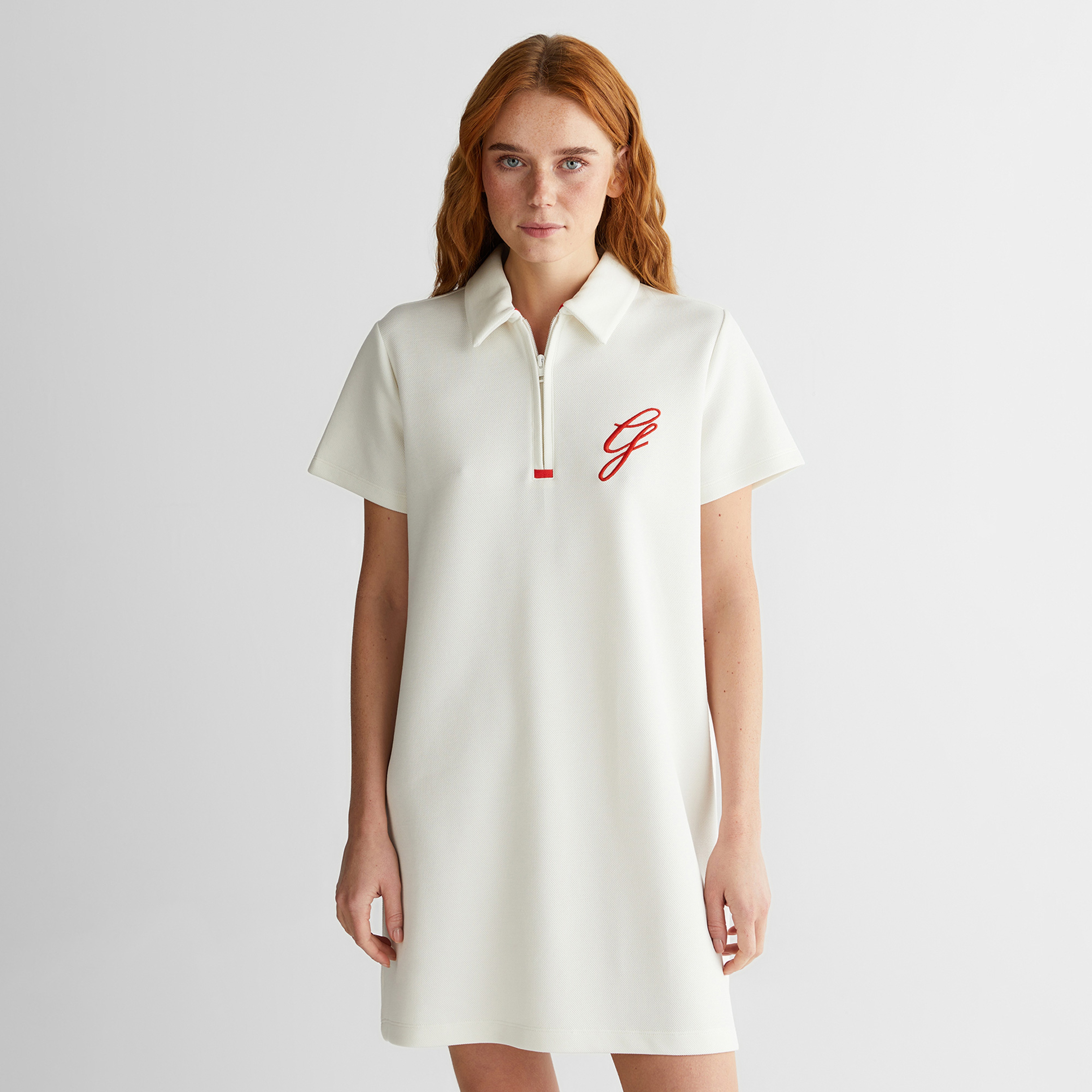 GANT Kadın Krem Yarım Fermuarlı Logolu Elbise