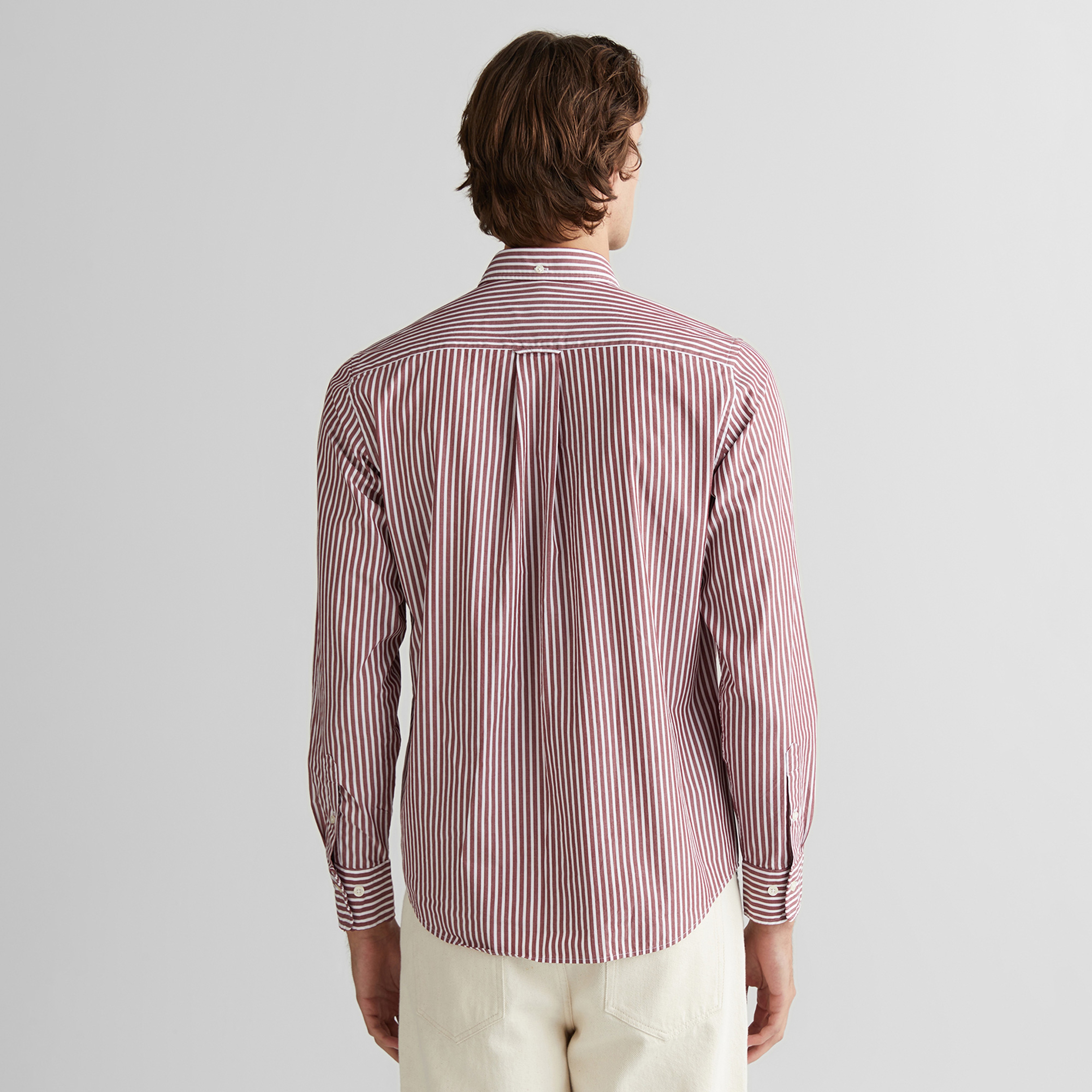 GANT Erkek Bordo Regular Fit Düğmeli Yaka Çizgili Poplin Gömlek