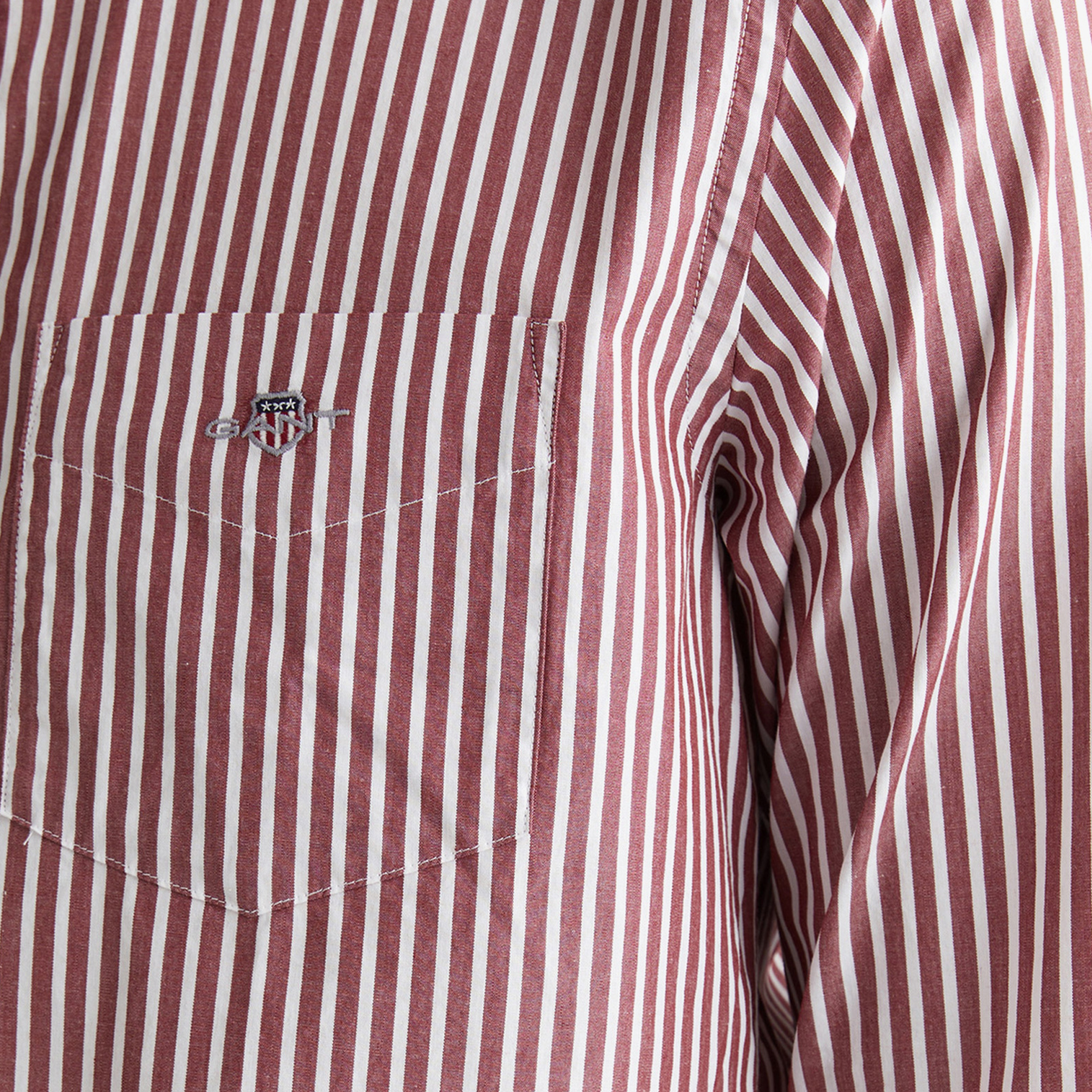 GANT Erkek Bordo Regular Fit Düğmeli Yaka Çizgili Poplin Gömlek