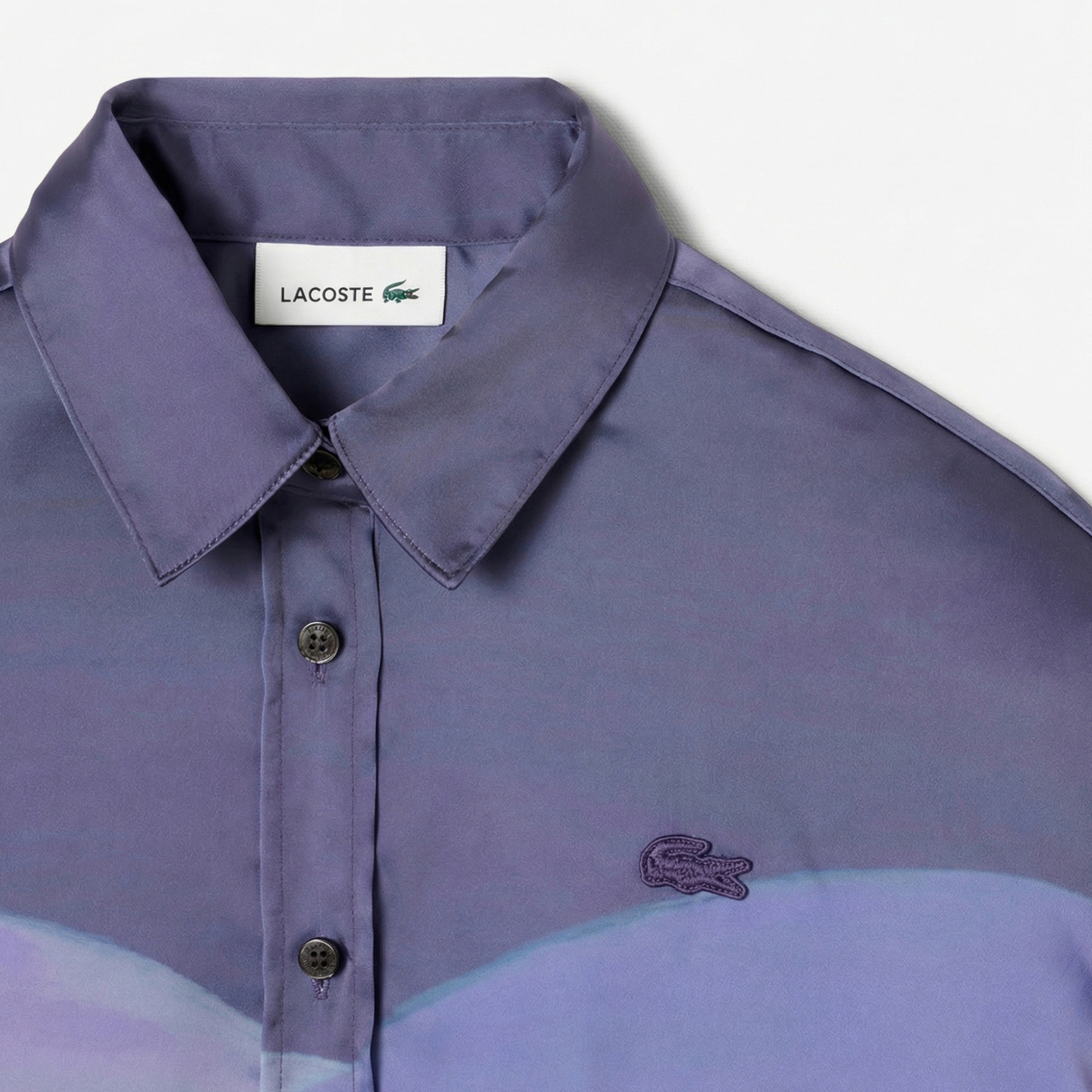 Kadın Oversize Fit Baskılı Mor Saten Gömlek