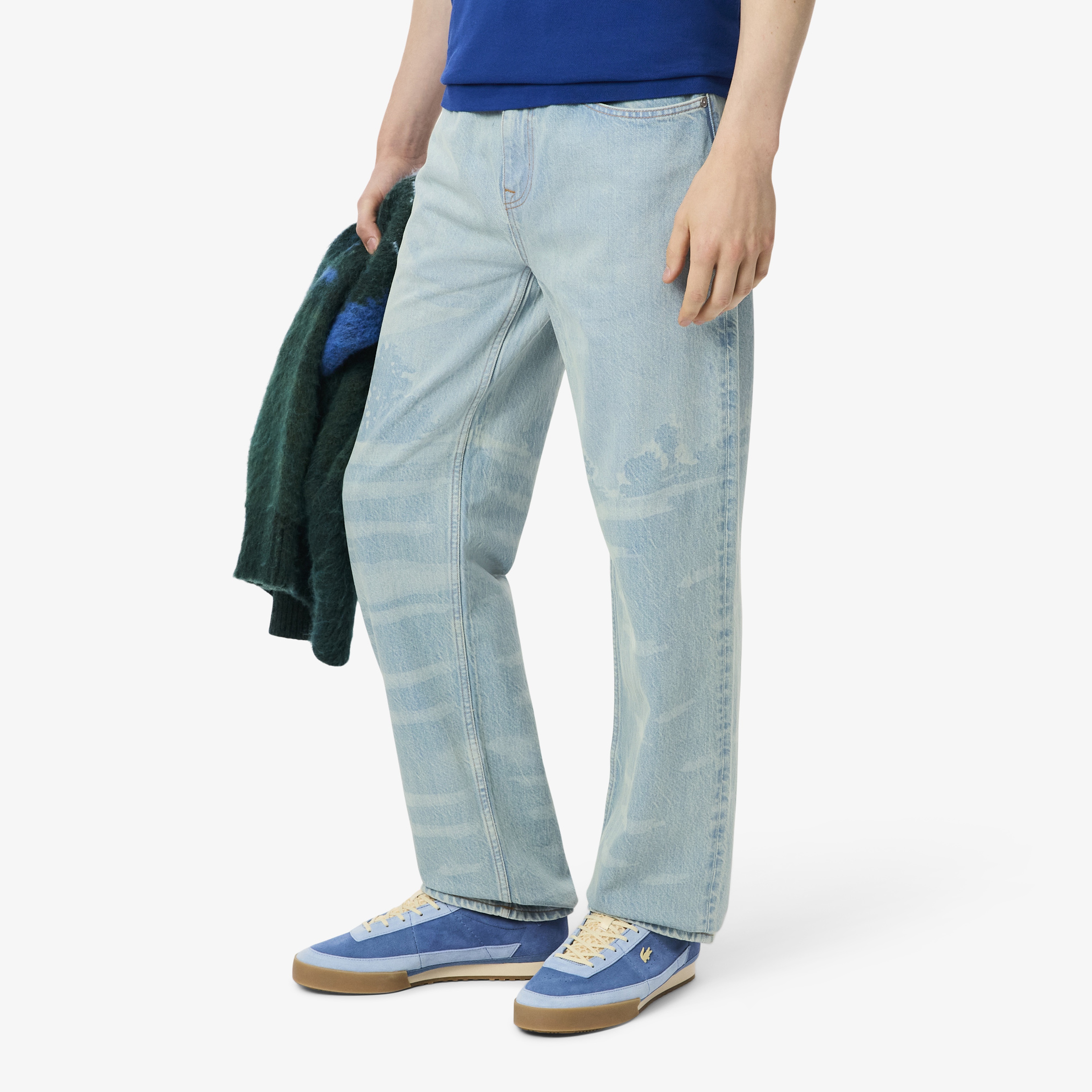 Erkek Straight Fit Baskılı Mavi Jean Pantolon