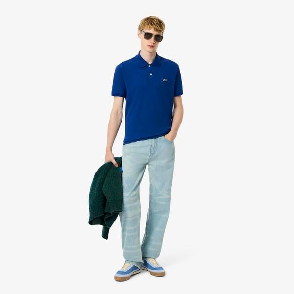 Erkek Straight Fit Baskılı Mavi Jean Pantolon