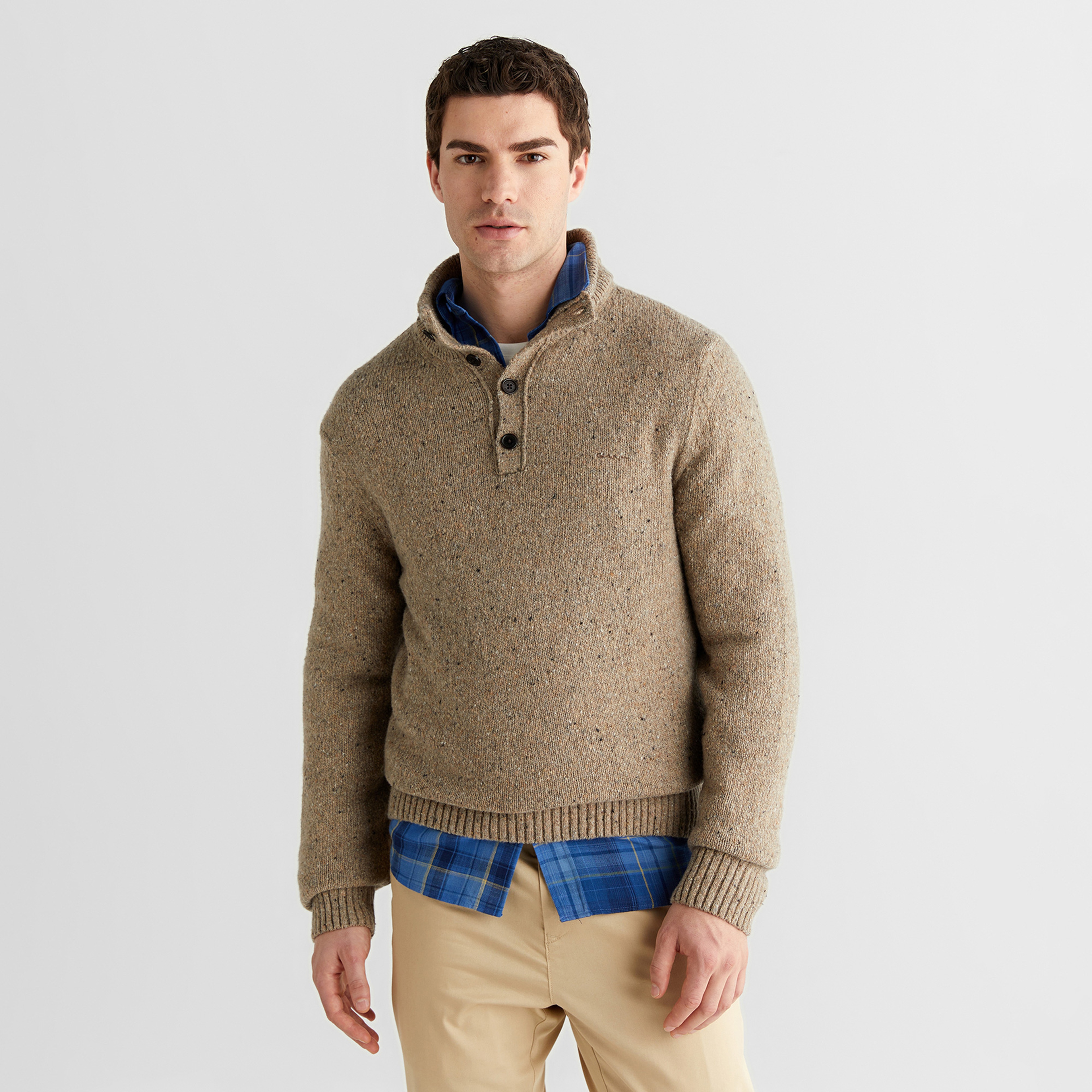 GANT Erkek Bej Regular Fit Düğmeli Yaka Boğazlı Kazak