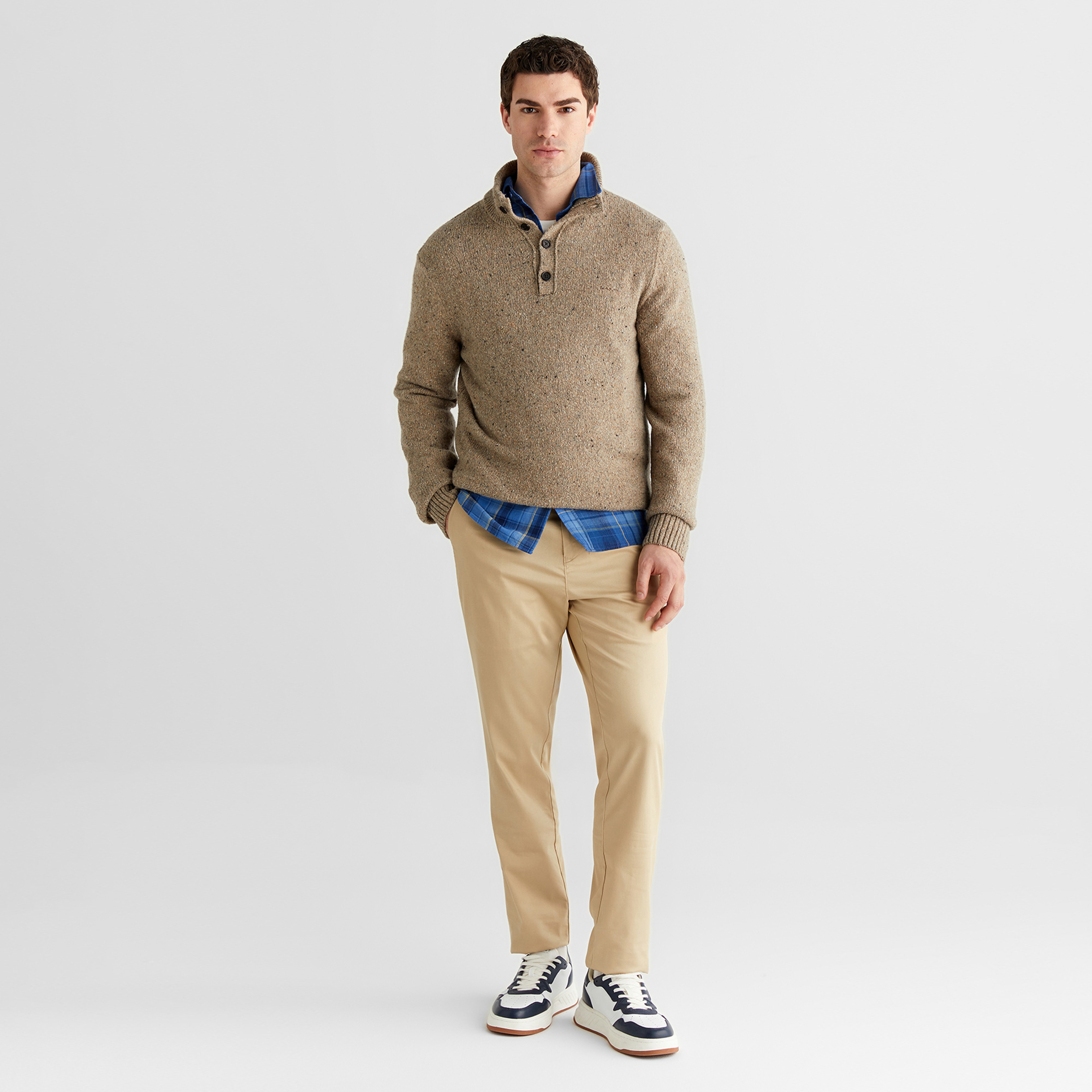 GANT Erkek Bej Regular Fit Düğmeli Yaka Boğazlı Kazak