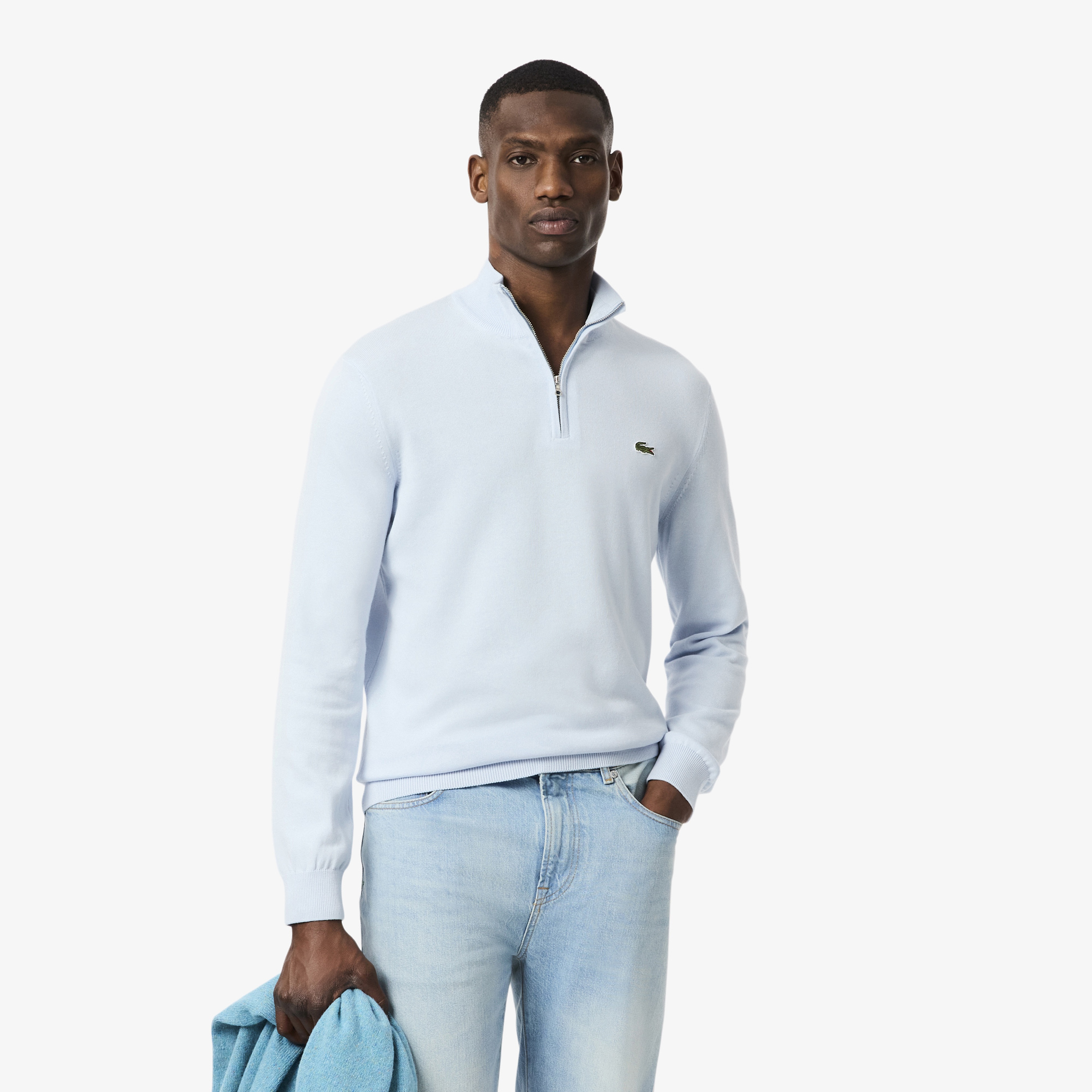 Zipped High Neck Cotton Sweater