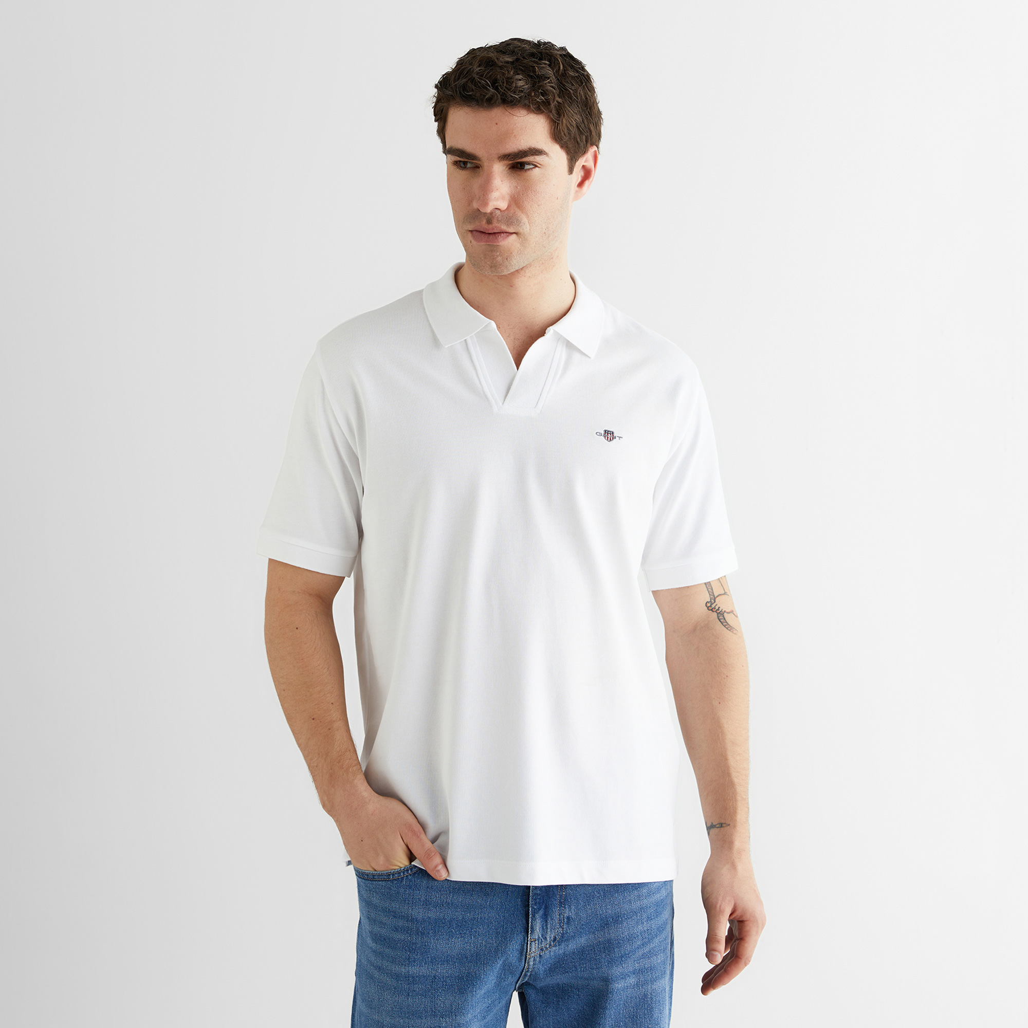 GANT Erkek Beyaz Regular Fit Logolu Polo Yaka T-Shirt