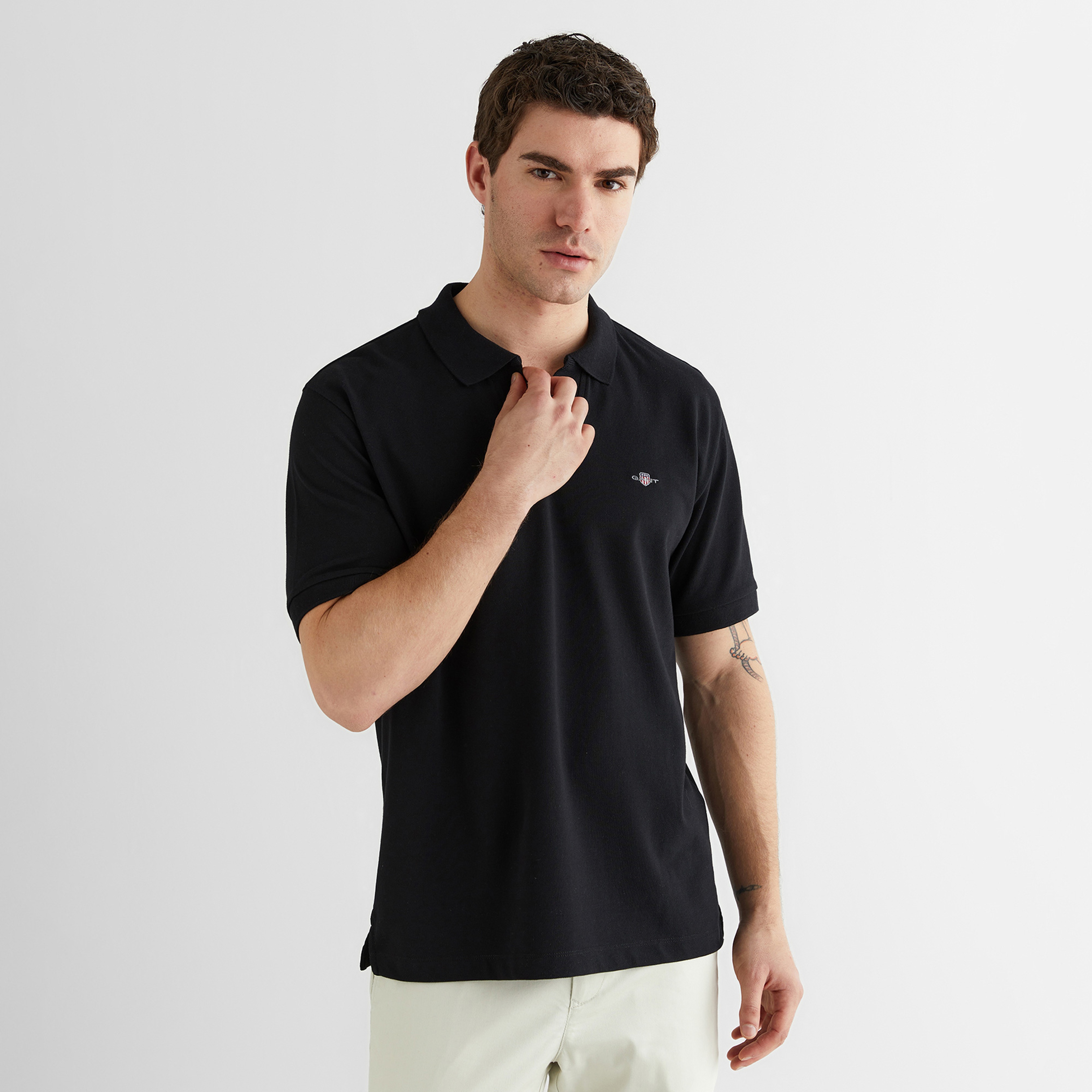 GANT Erkek Siyah Regular Fit Logolu Polo Yaka T-Shirt