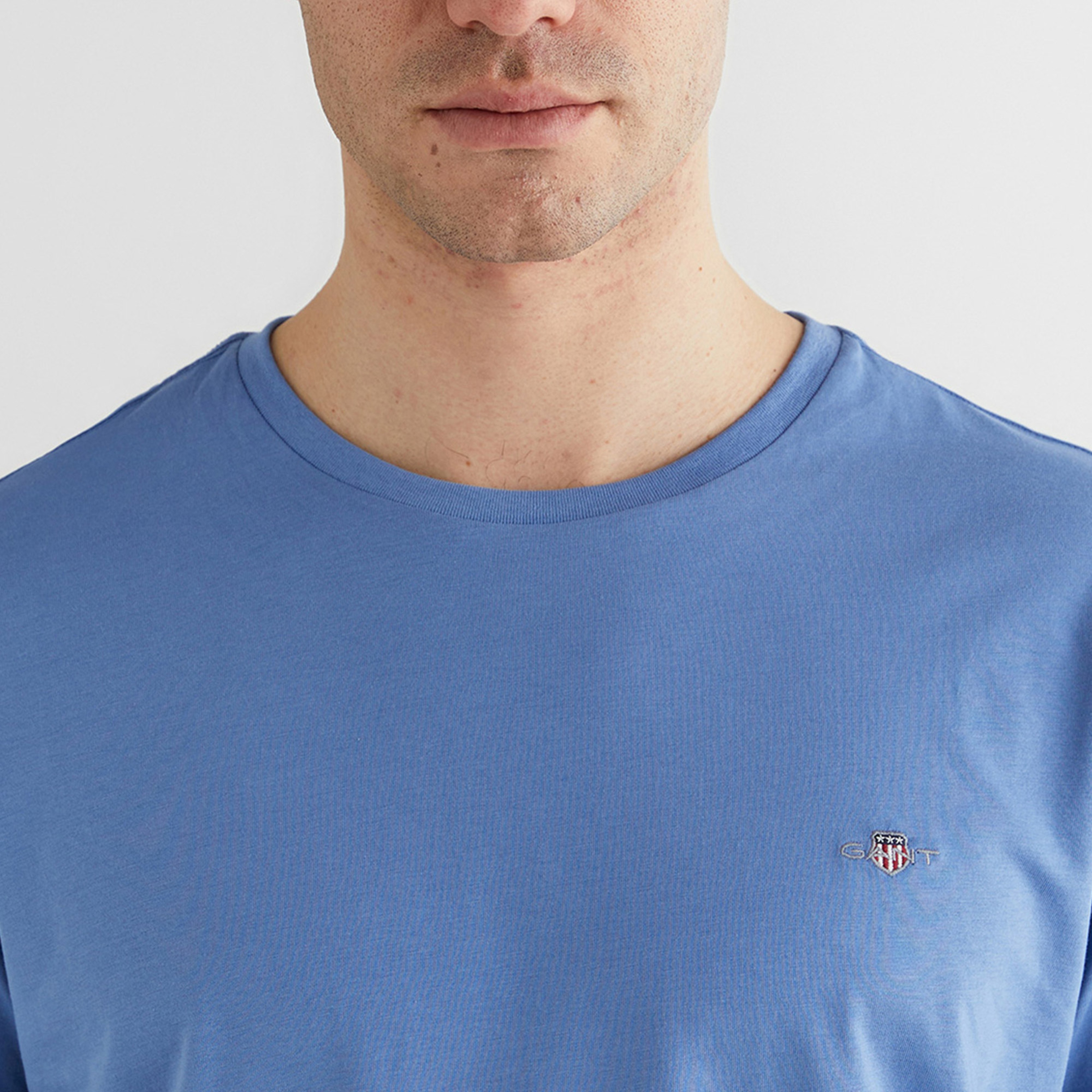GANT Erkek Mavi Bisiklet Yaka Regular Fit Logolu T-Shirt