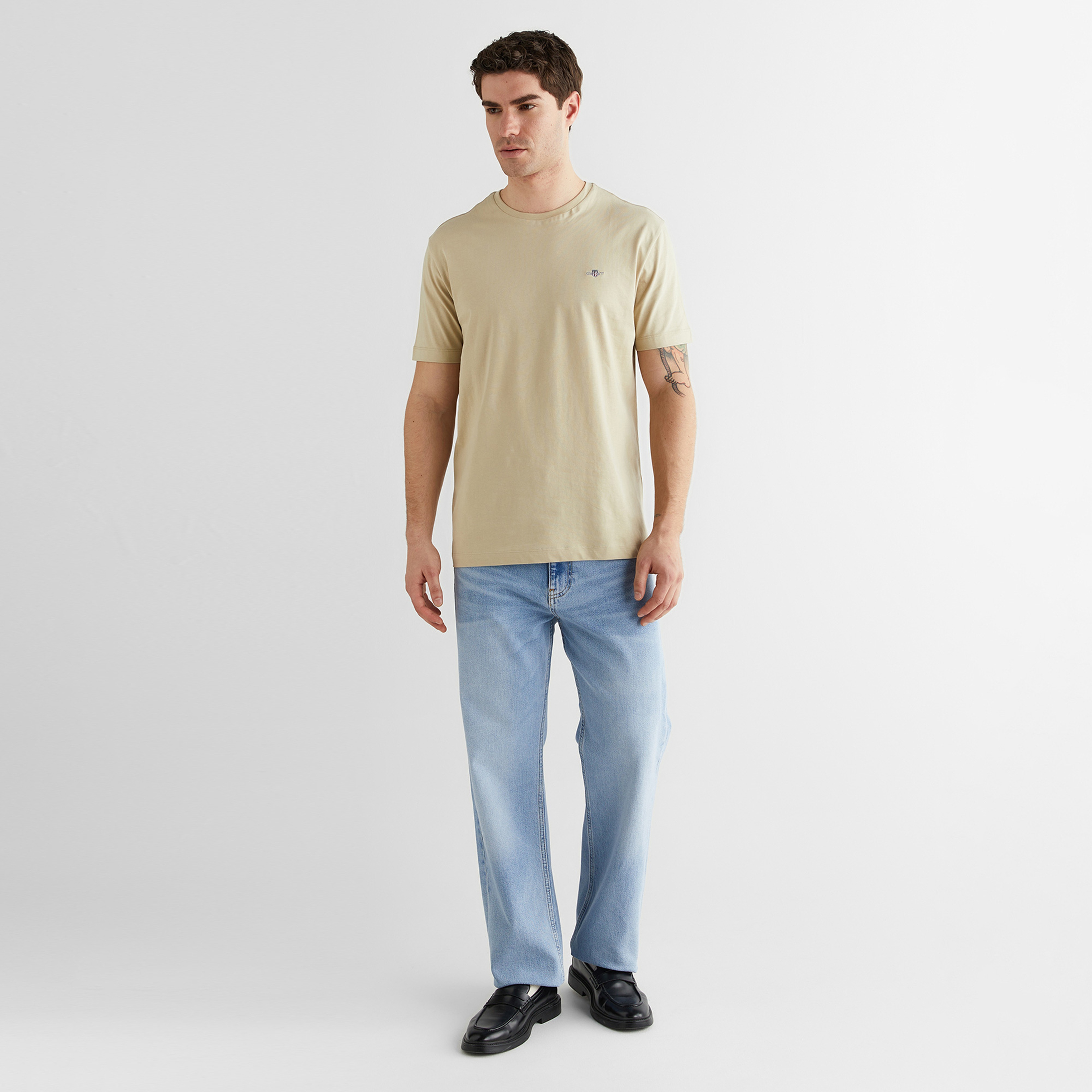 GANT Erkek Bej Bisiklet Yaka Regular Fit Logolu T-Shirt