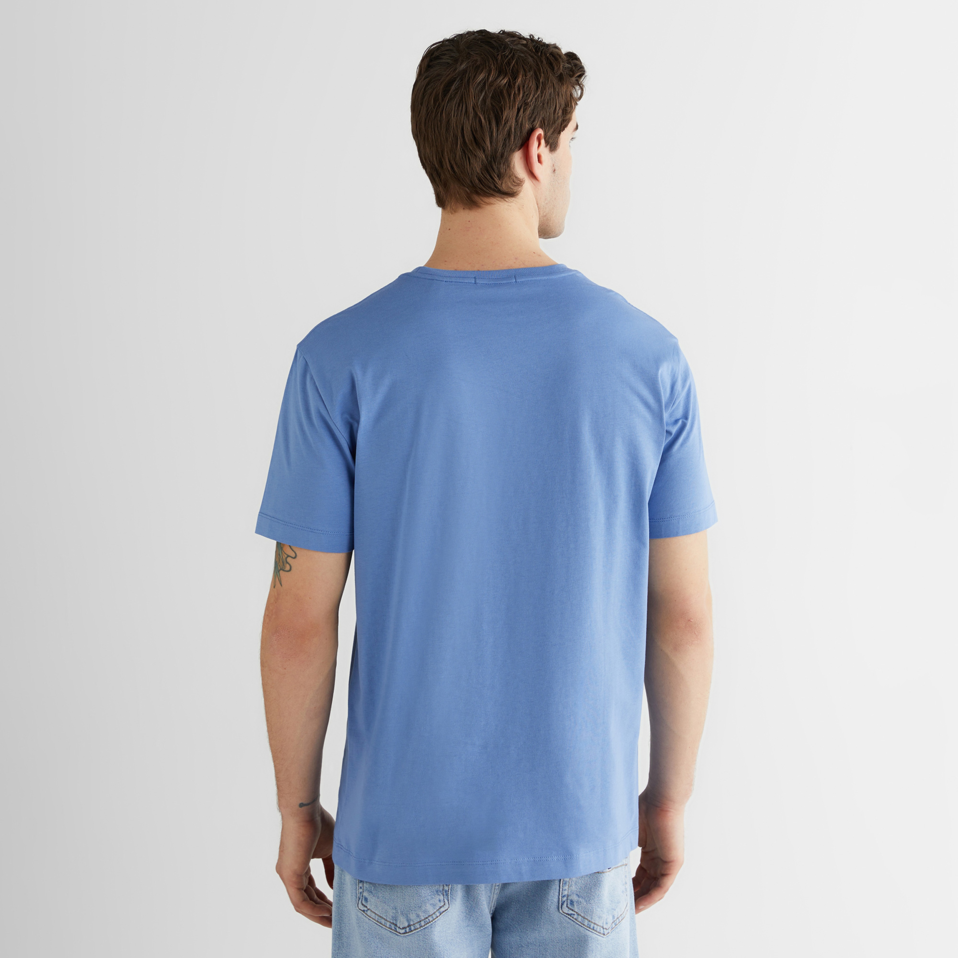 GANT Erkek Mavi Bisiklet Yaka Regular Fit Logolu T-Shirt