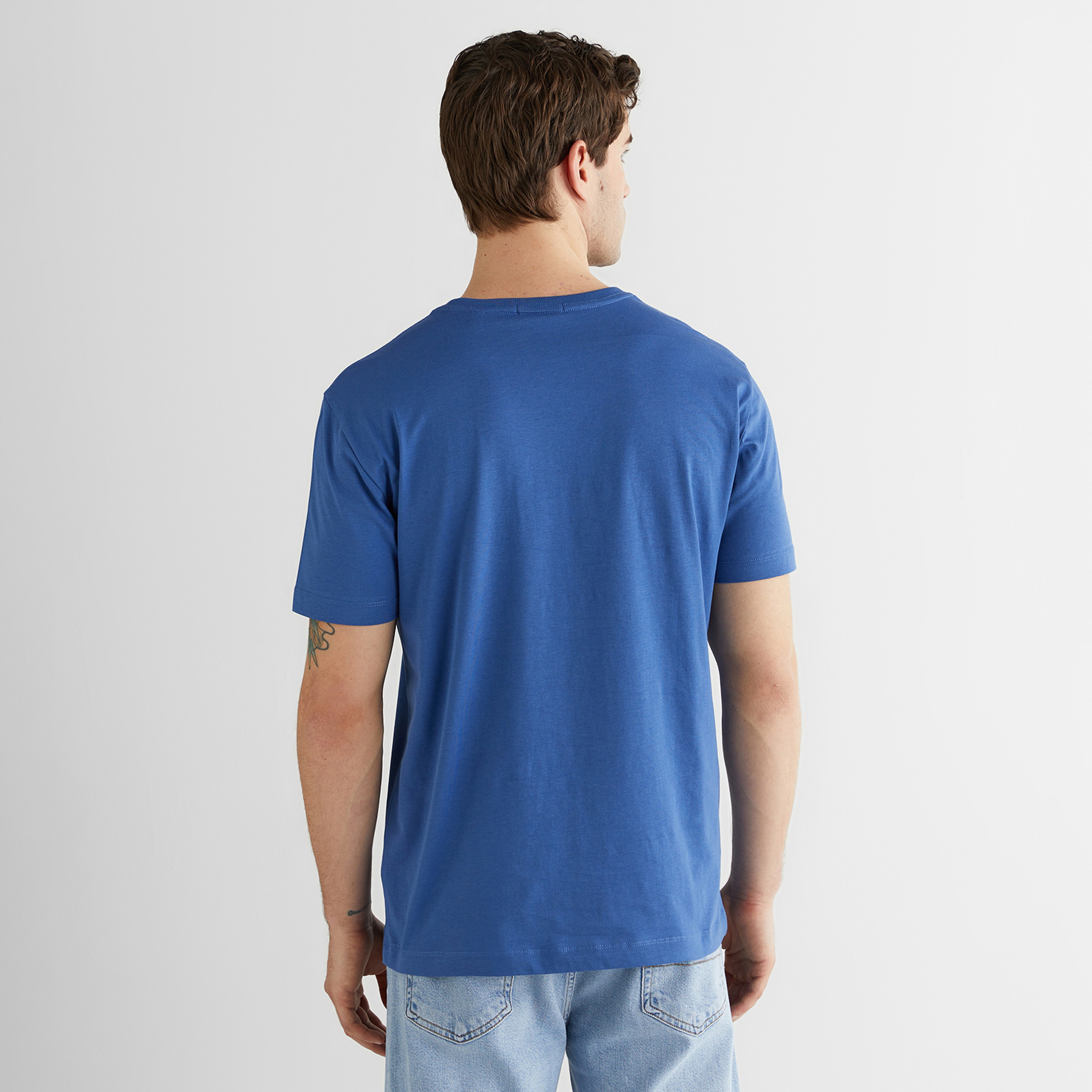 GANT Erkek Mavi Bisiklet Yaka Regular Fit Logolu T-Shirt