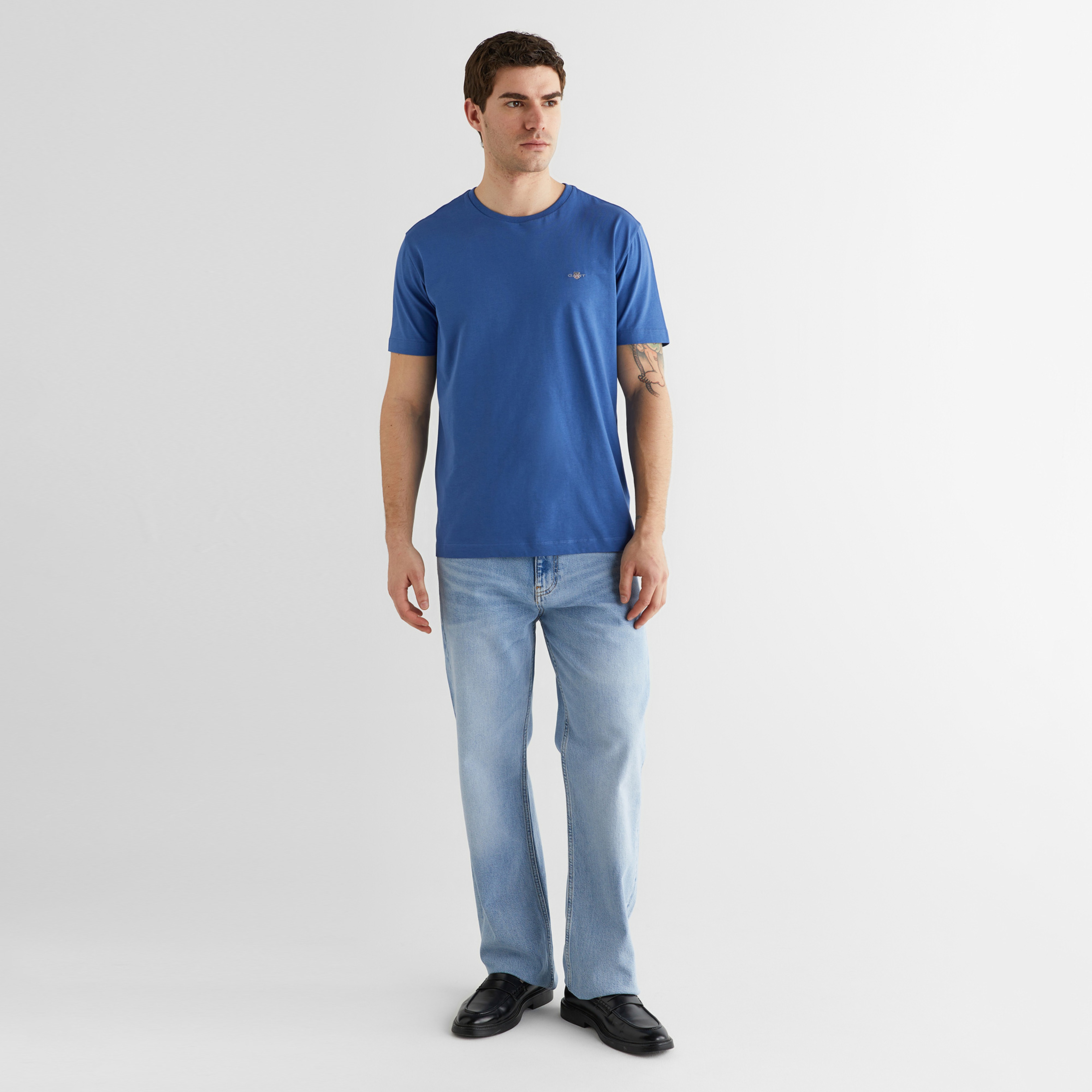 GANT Erkek Mavi Bisiklet Yaka Regular Fit Logolu T-Shirt