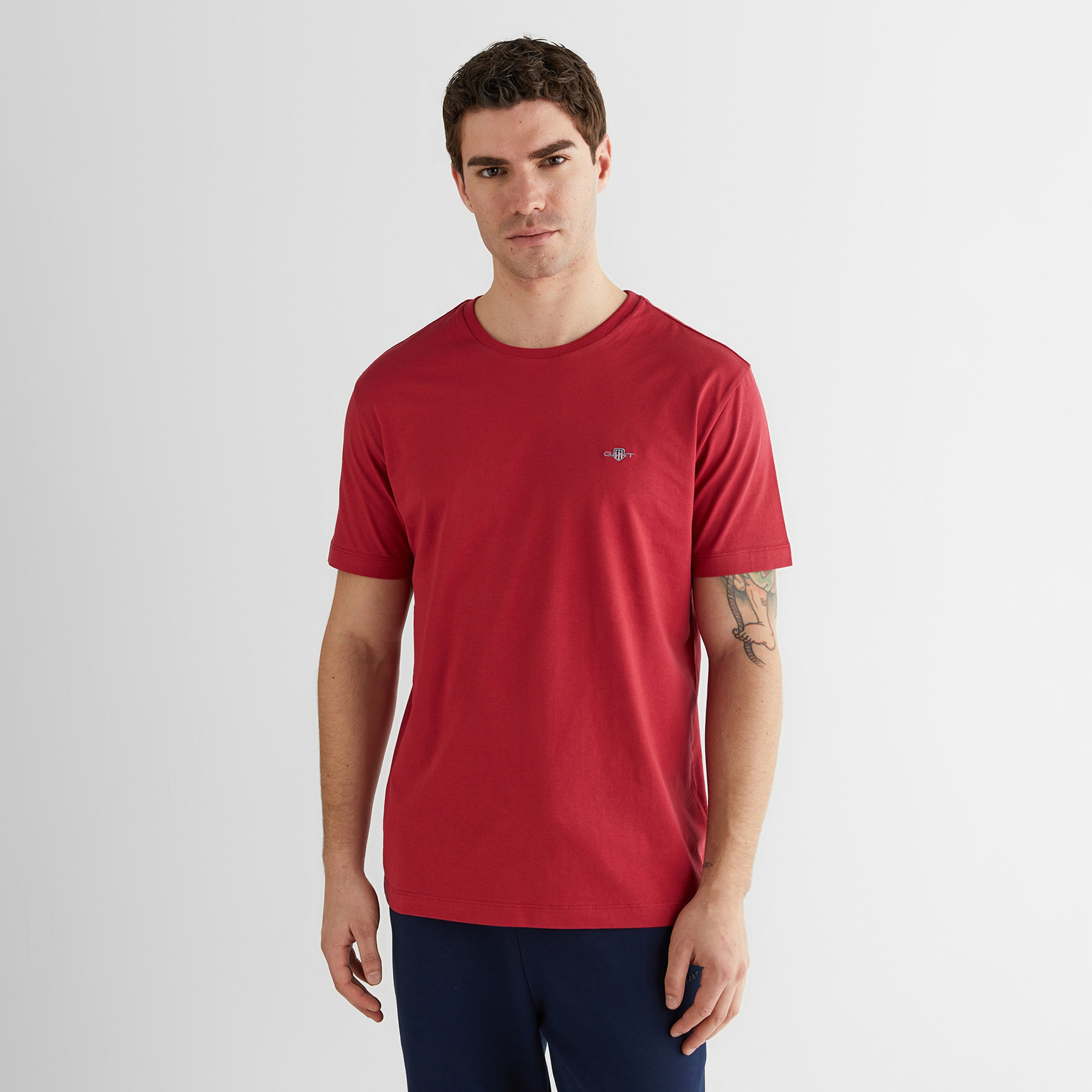 GANT Erkek Kırmızı Bisiklet Yaka Regular Fit Logolu T-Shirt