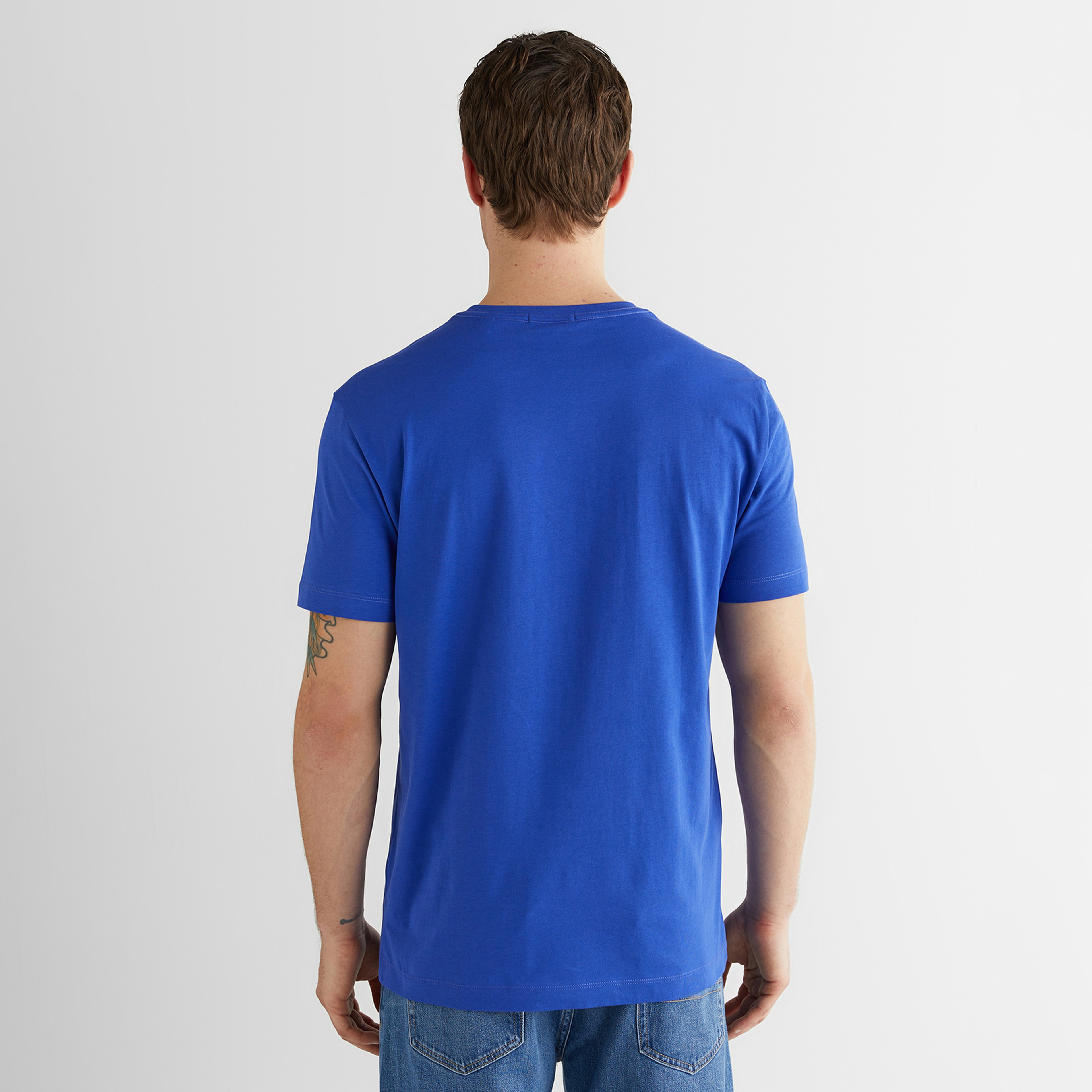 GANT Erkek Mavi Bisiklet Yaka Regular Fit Logolu T-Shirt