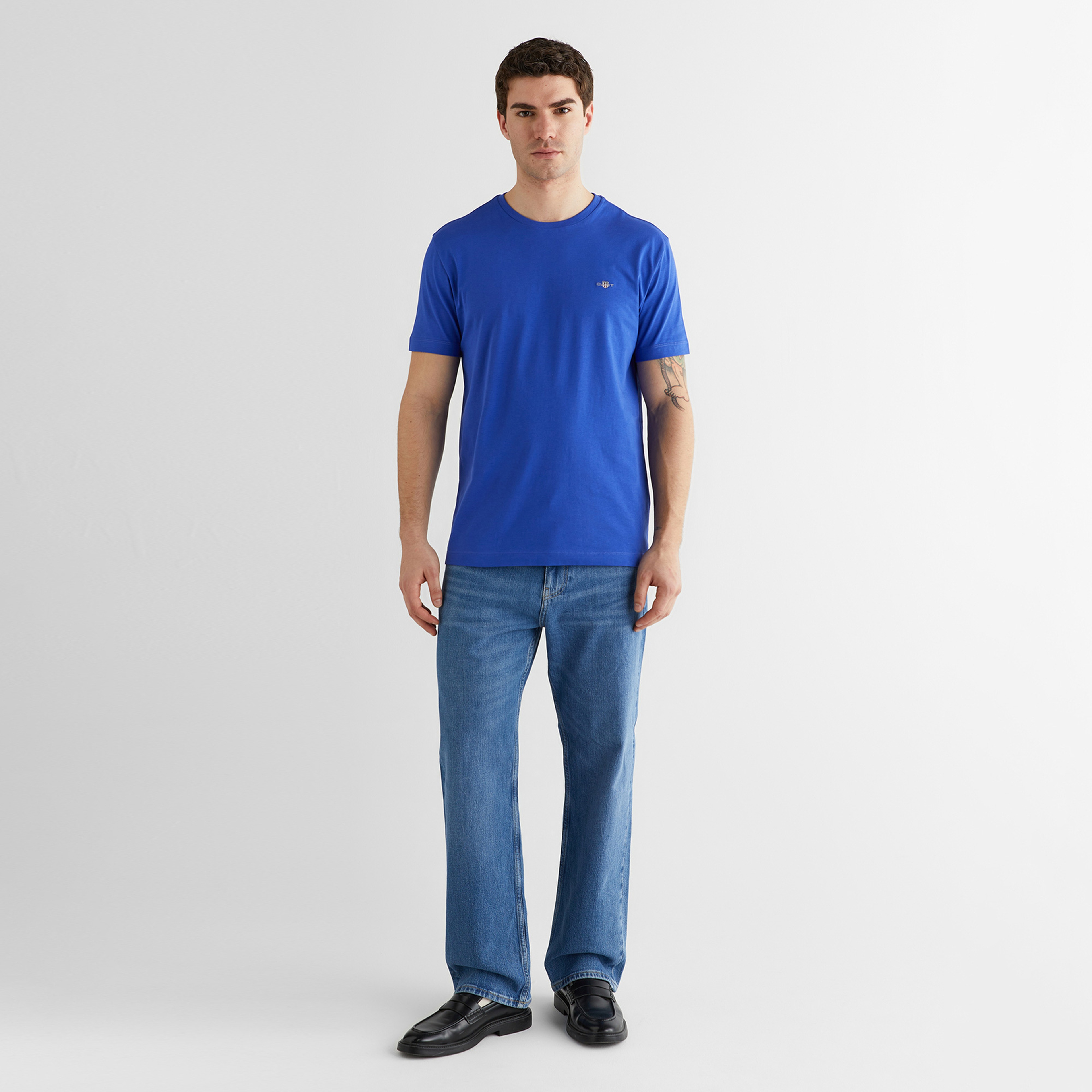GANT Erkek Mavi Bisiklet Yaka Regular Fit Logolu T-Shirt