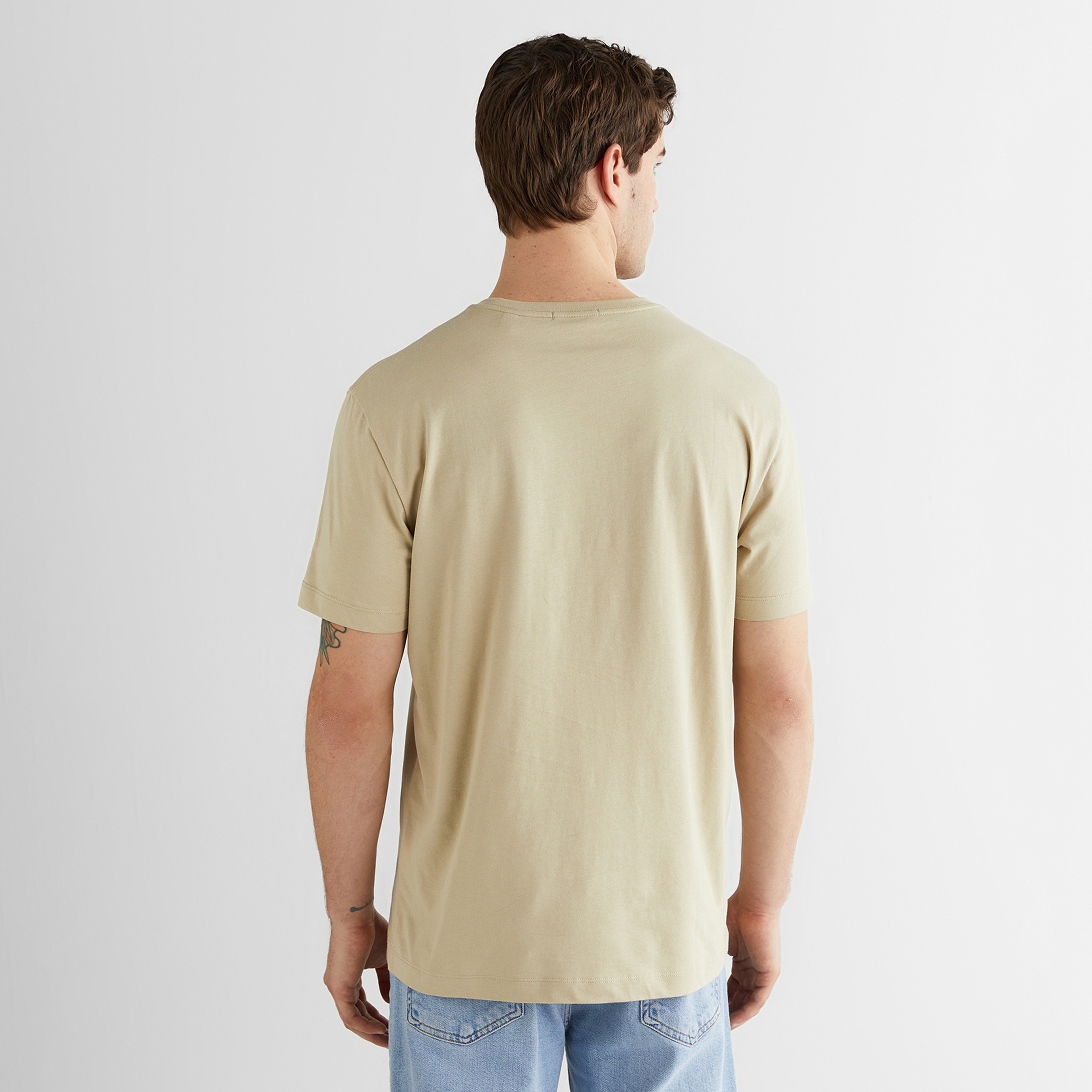 GANT Erkek Bej Bisiklet Yaka Regular Fit Logolu T-Shirt