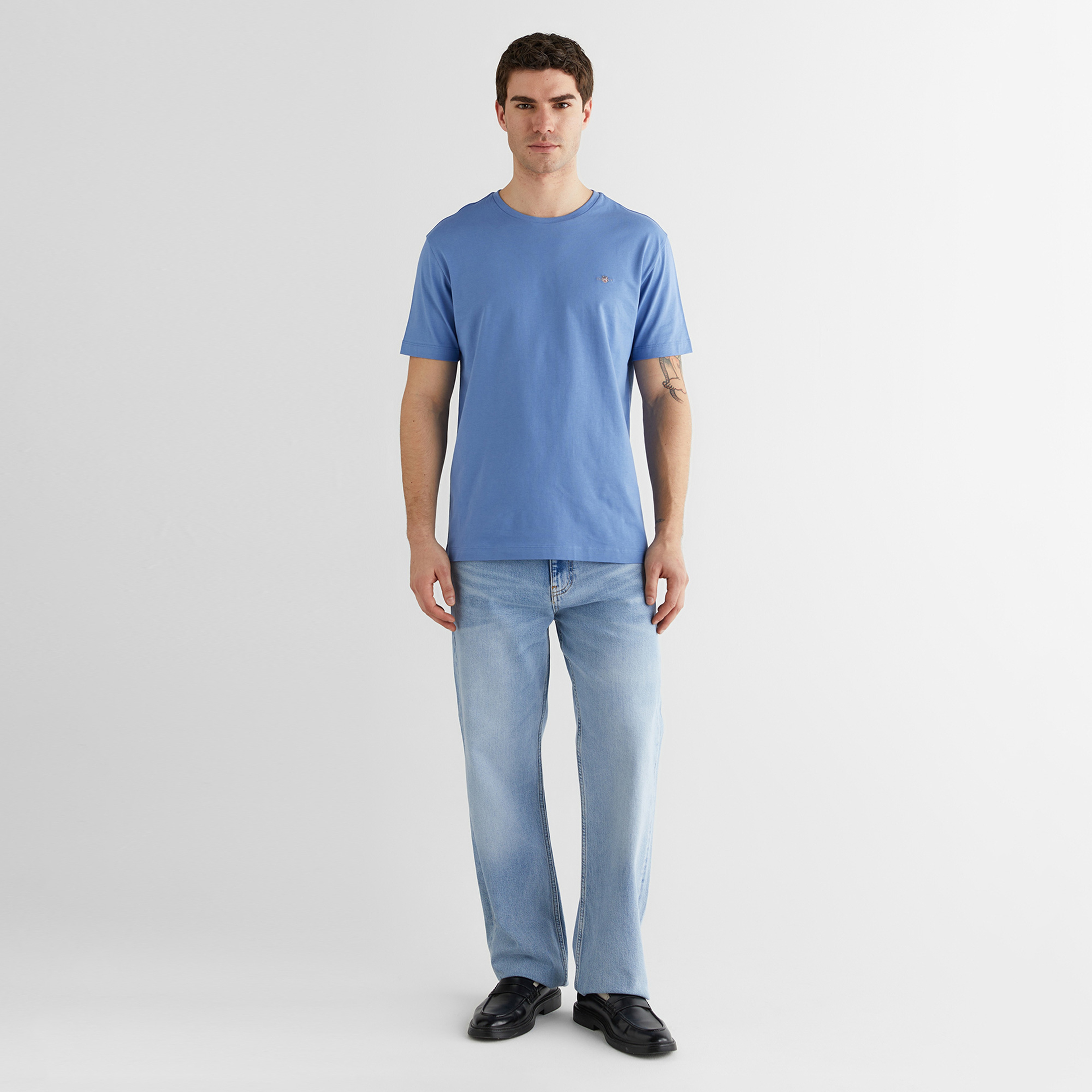 GANT Erkek Mavi Bisiklet Yaka Regular Fit Logolu T-Shirt