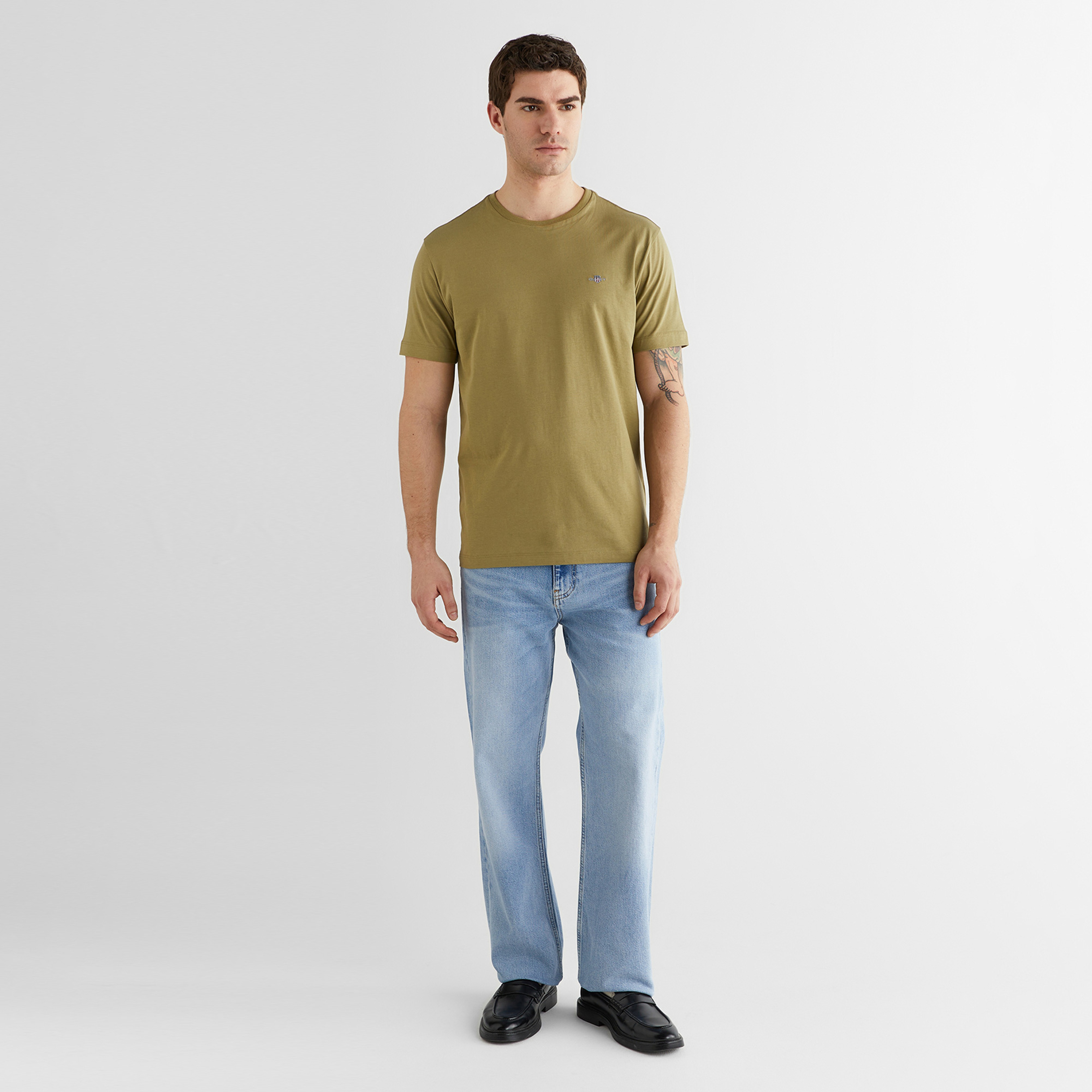 GANT Erkek Yeşil Bisiklet Yaka Regular Fit Logolu T-Shirt