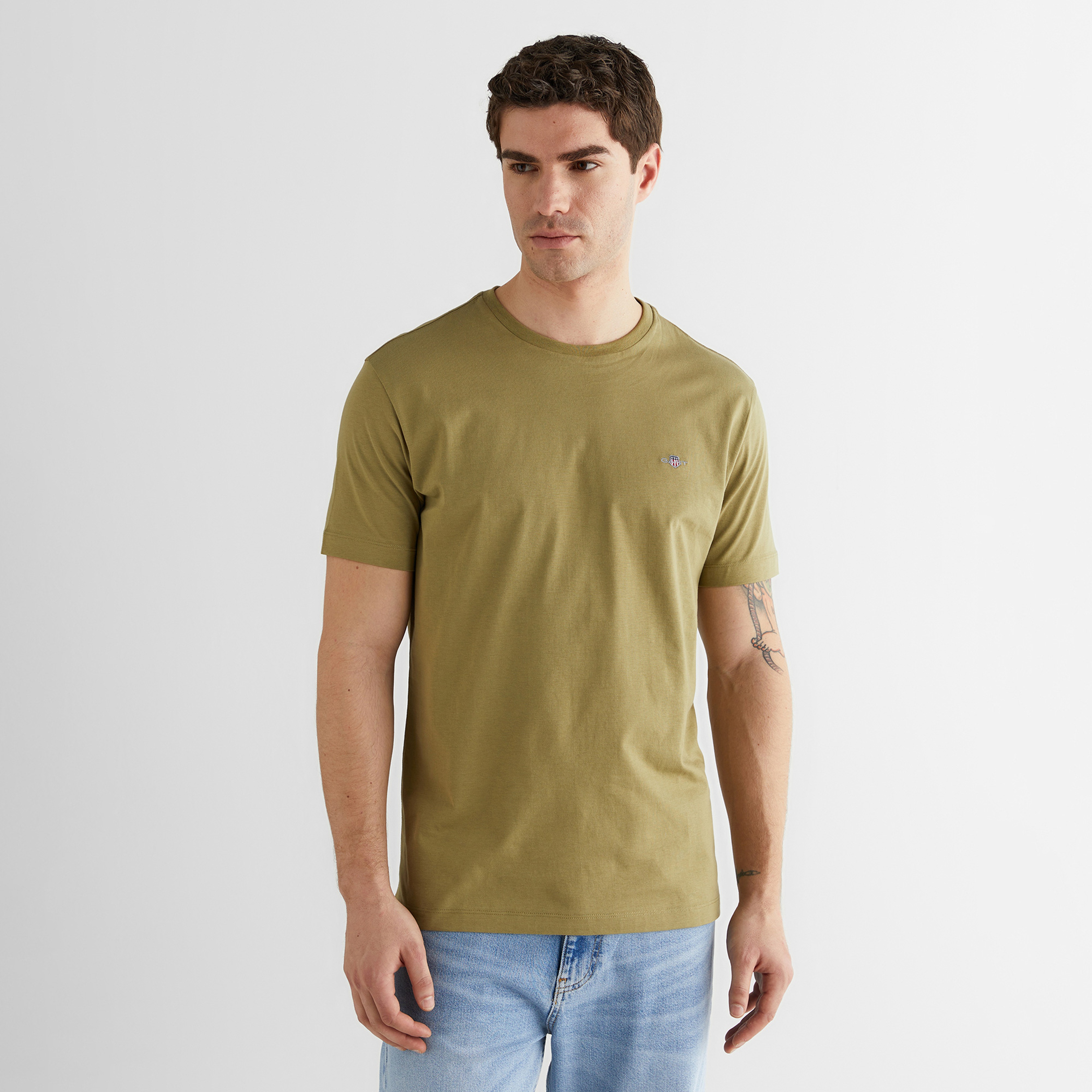 GANT Erkek Yeşil Bisiklet Yaka Regular Fit Logolu T-Shirt