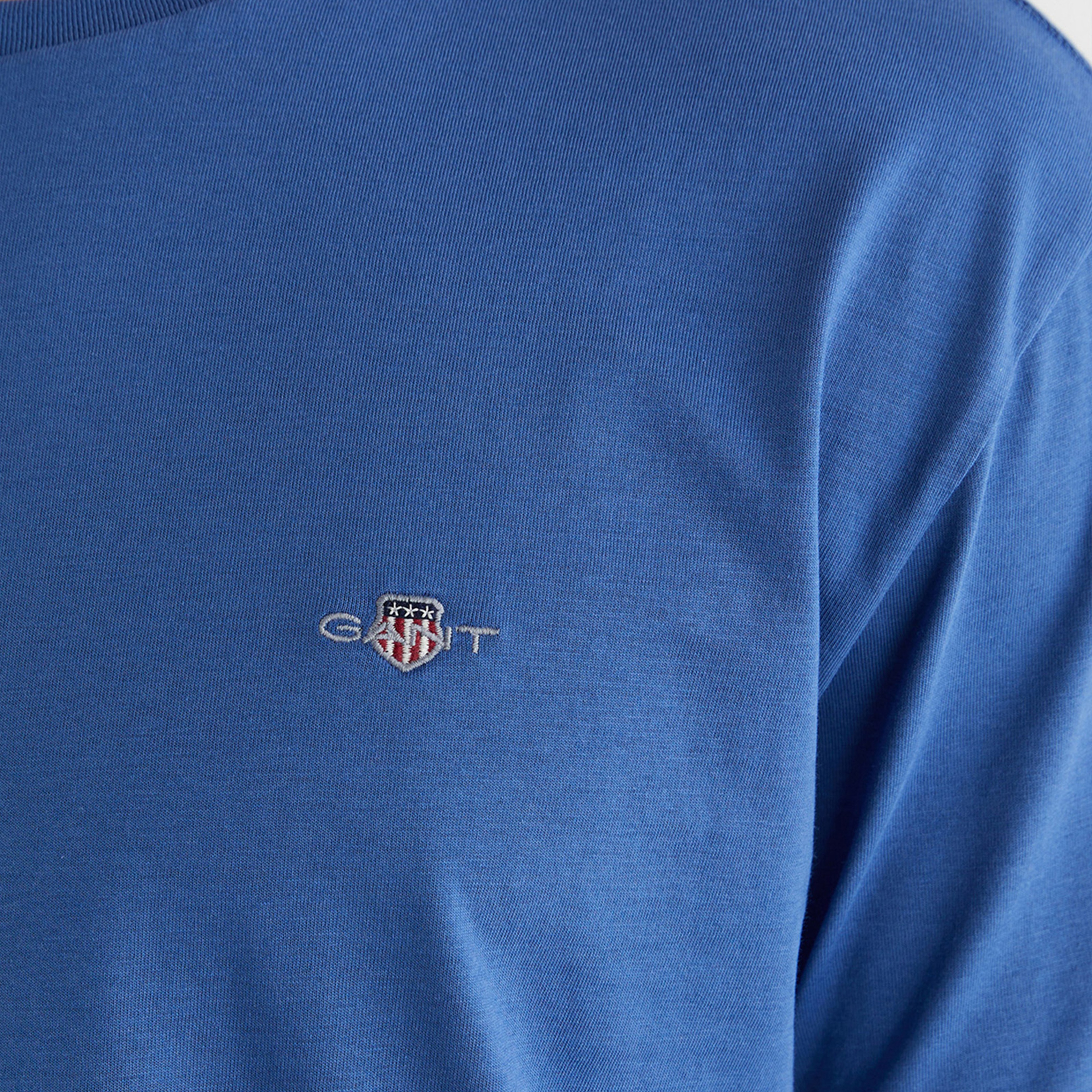 GANT Erkek Mavi Bisiklet Yaka Regular Fit Logolu T-Shirt
