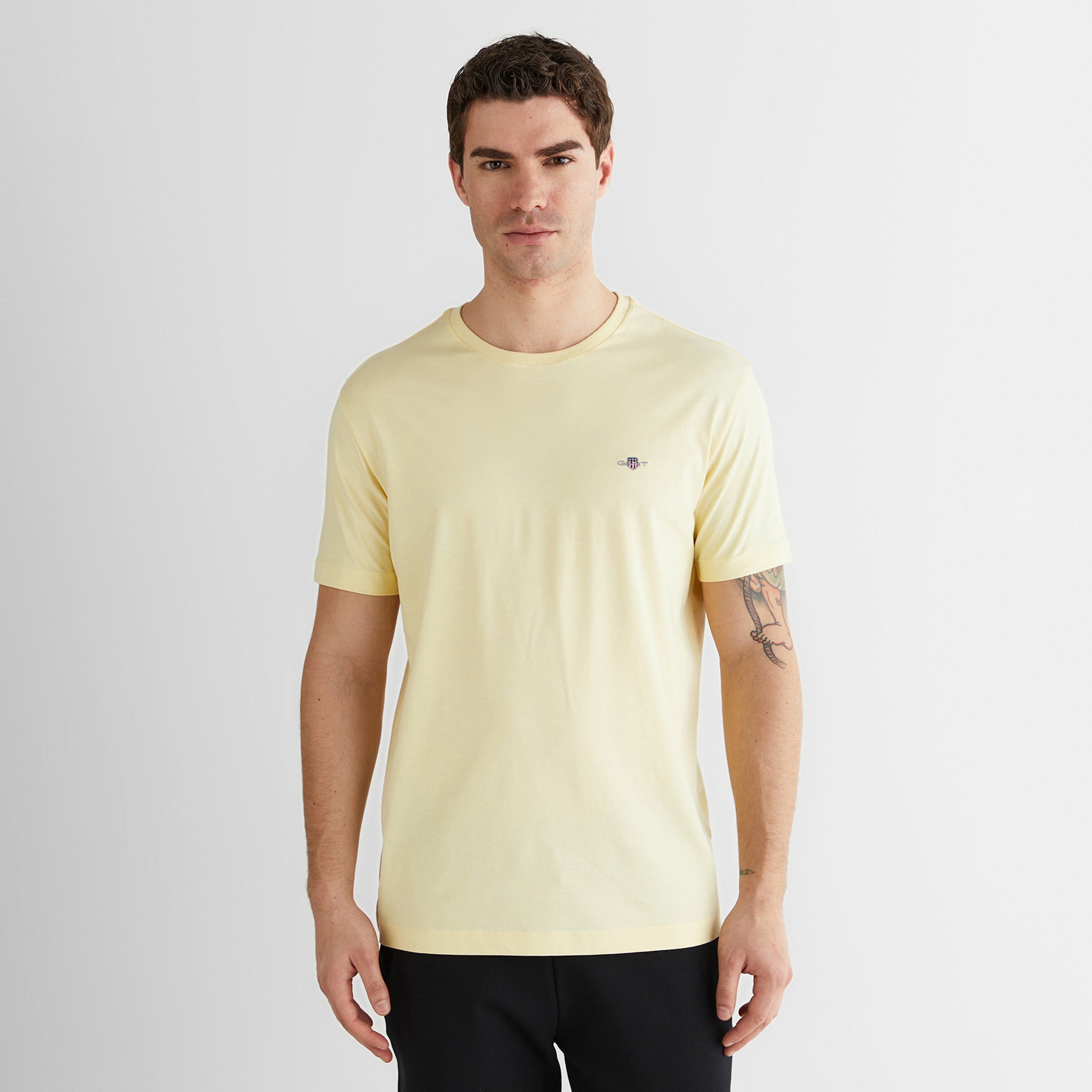 GANT Erkek Sarı Bisiklet Yaka Regular Fit Logolu T-Shirt