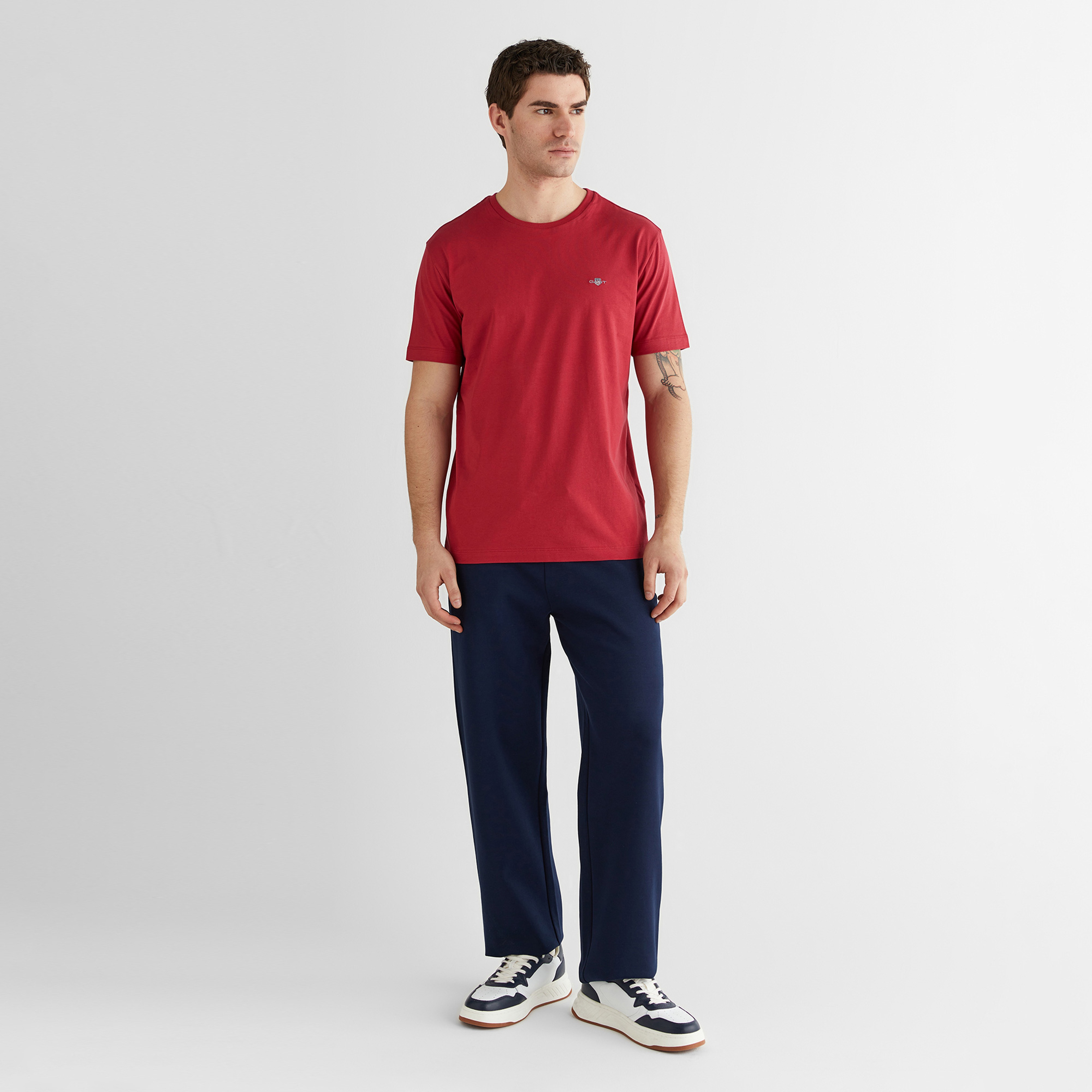 GANT Erkek Kırmızı Bisiklet Yaka Regular Fit Logolu T-Shirt