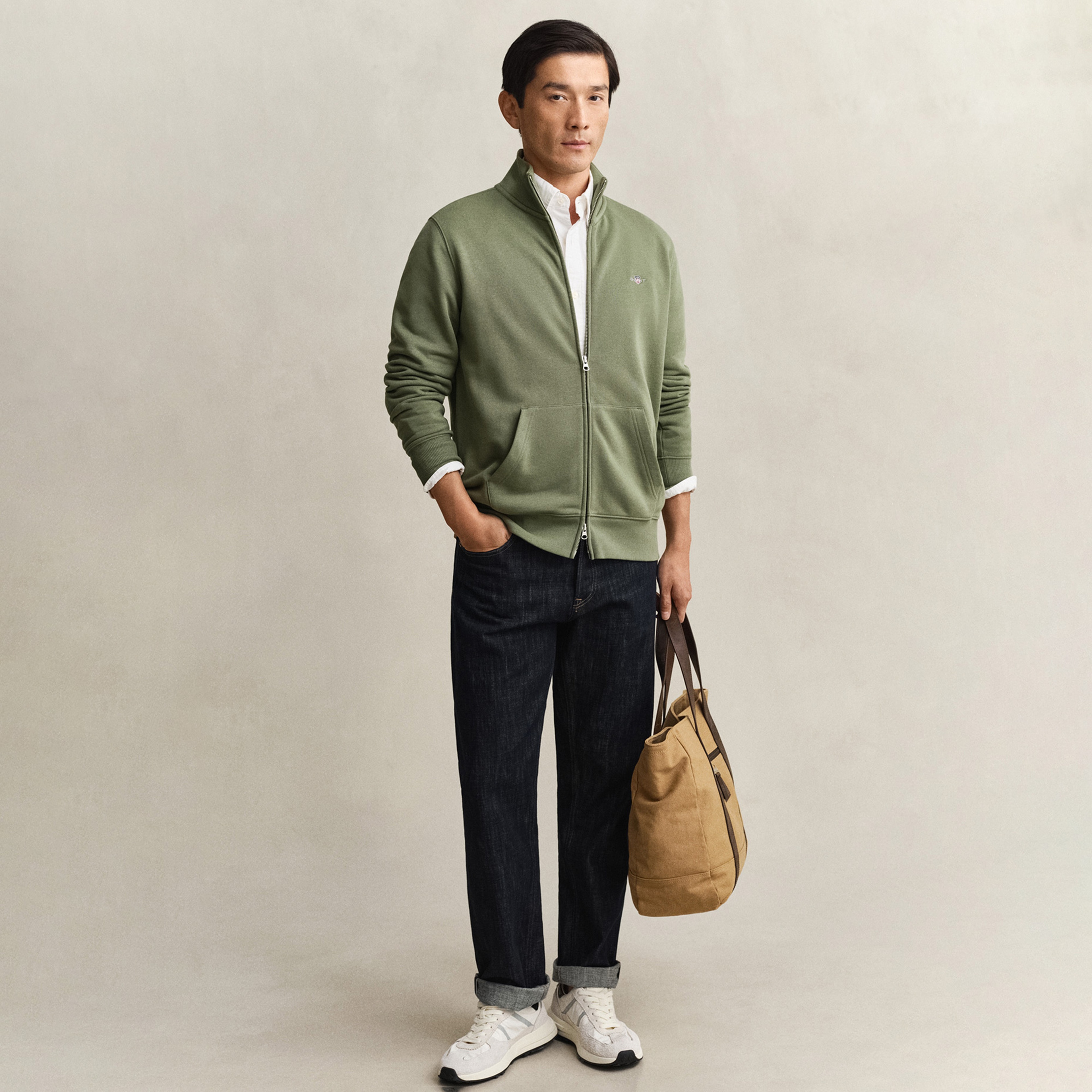 GANT Erkek Yeşil Fermuarlı Logolu Sweatshirt
