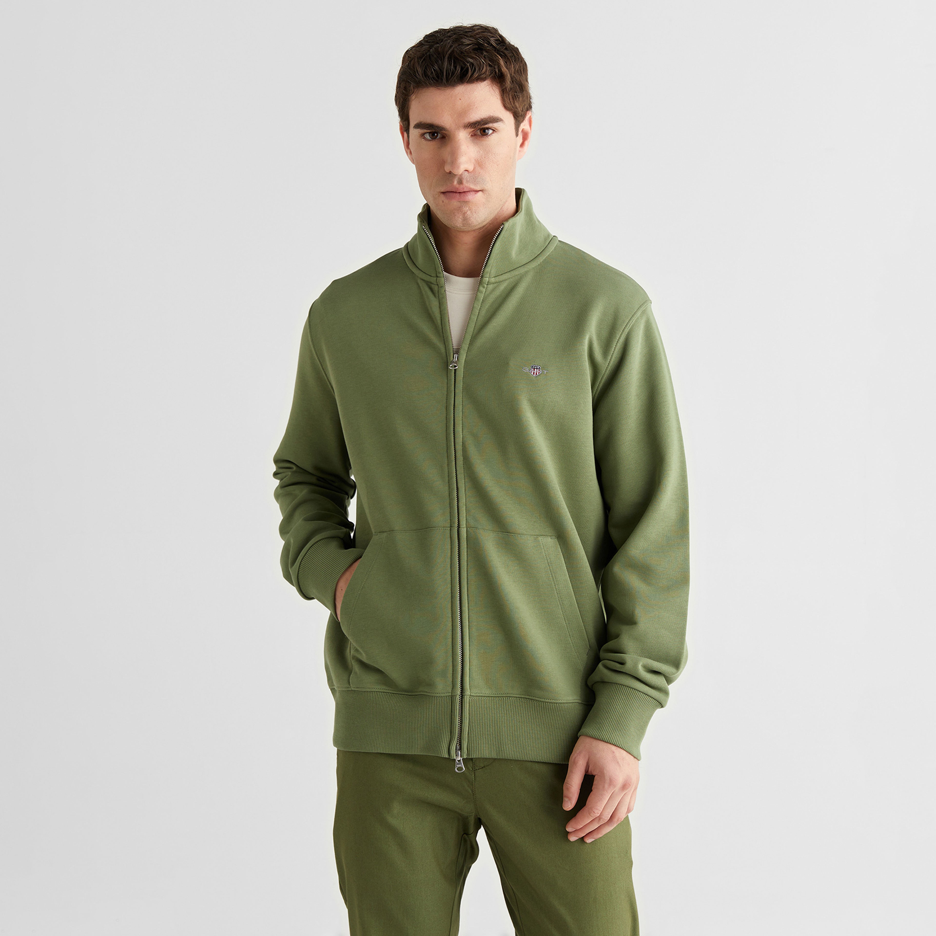GANT Erkek Yeşil Fermuarlı Logolu Sweatshirt