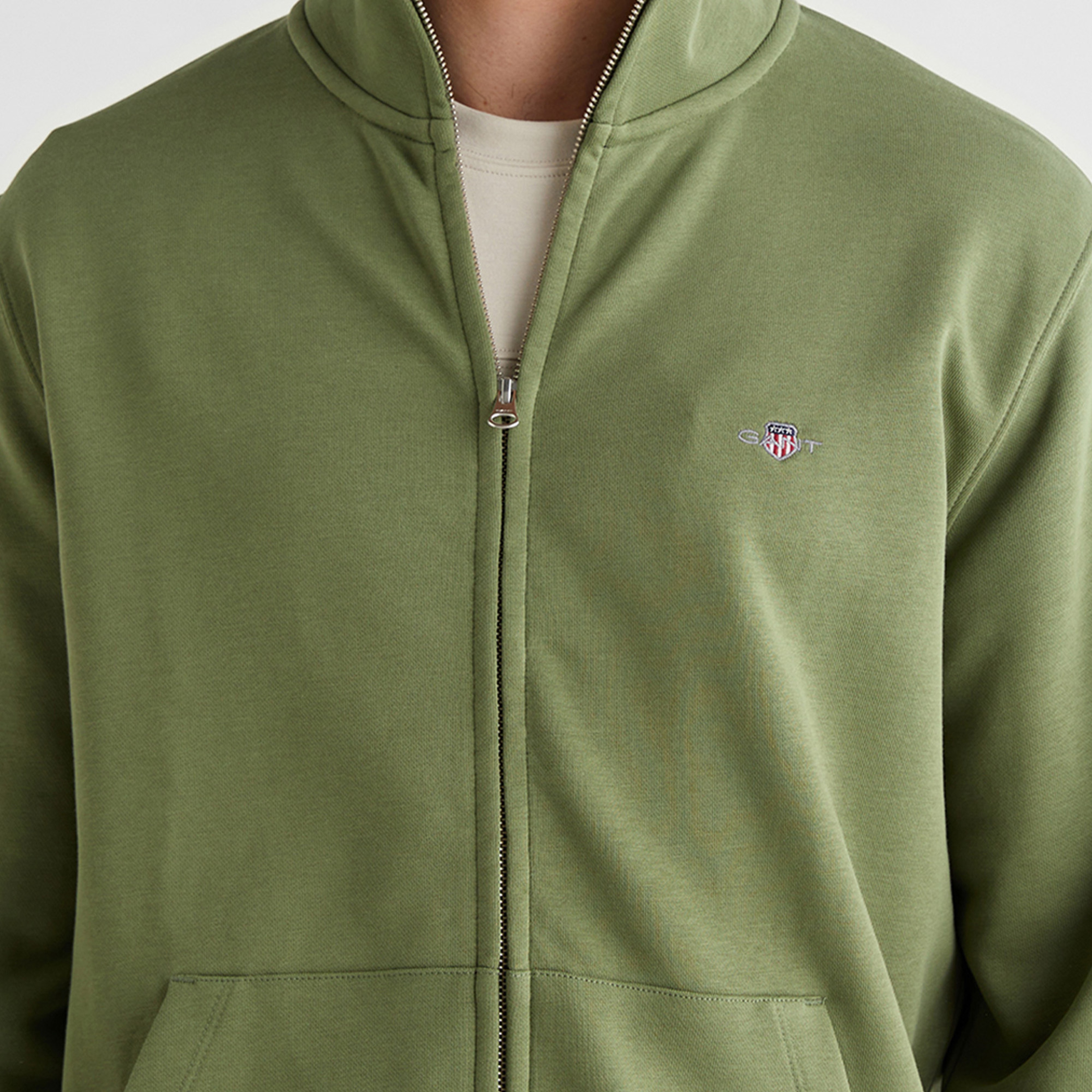 GANT Erkek Yeşil Fermuarlı Logolu Sweatshirt