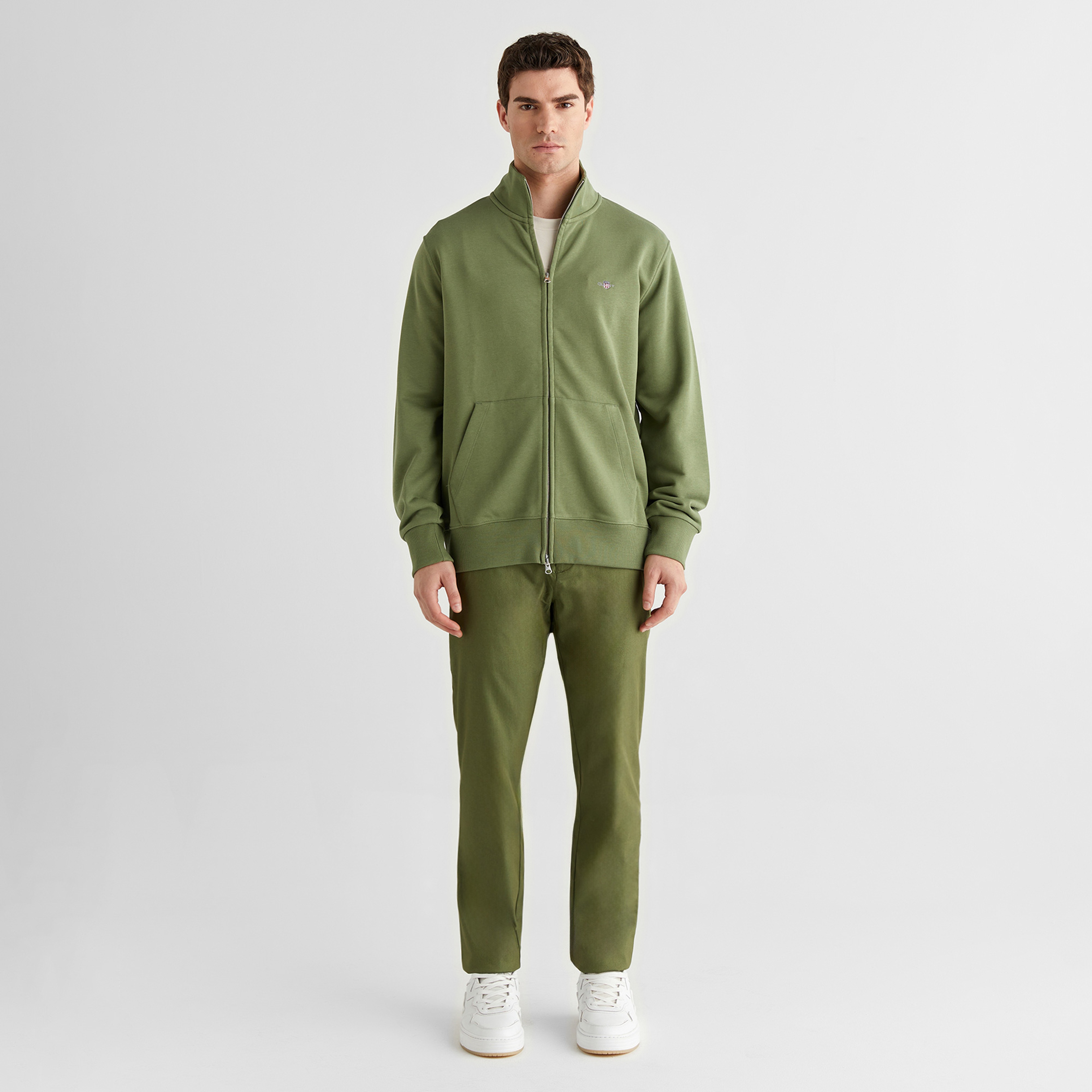 GANT Erkek Yeşil Fermuarlı Logolu Sweatshirt