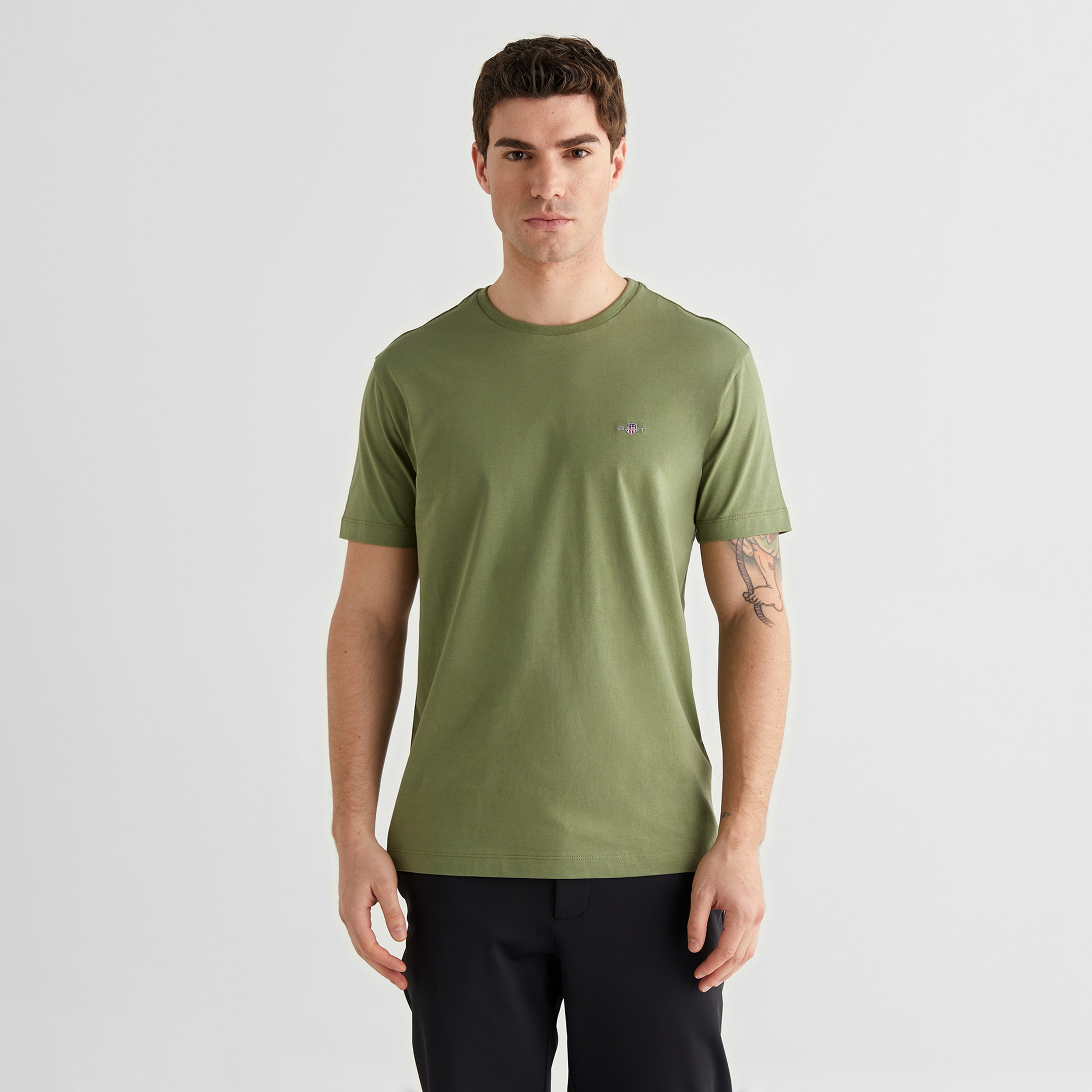 GANT Erkek Yeşil Bisiklet Yaka Regular Fit Logolu T-Shirt