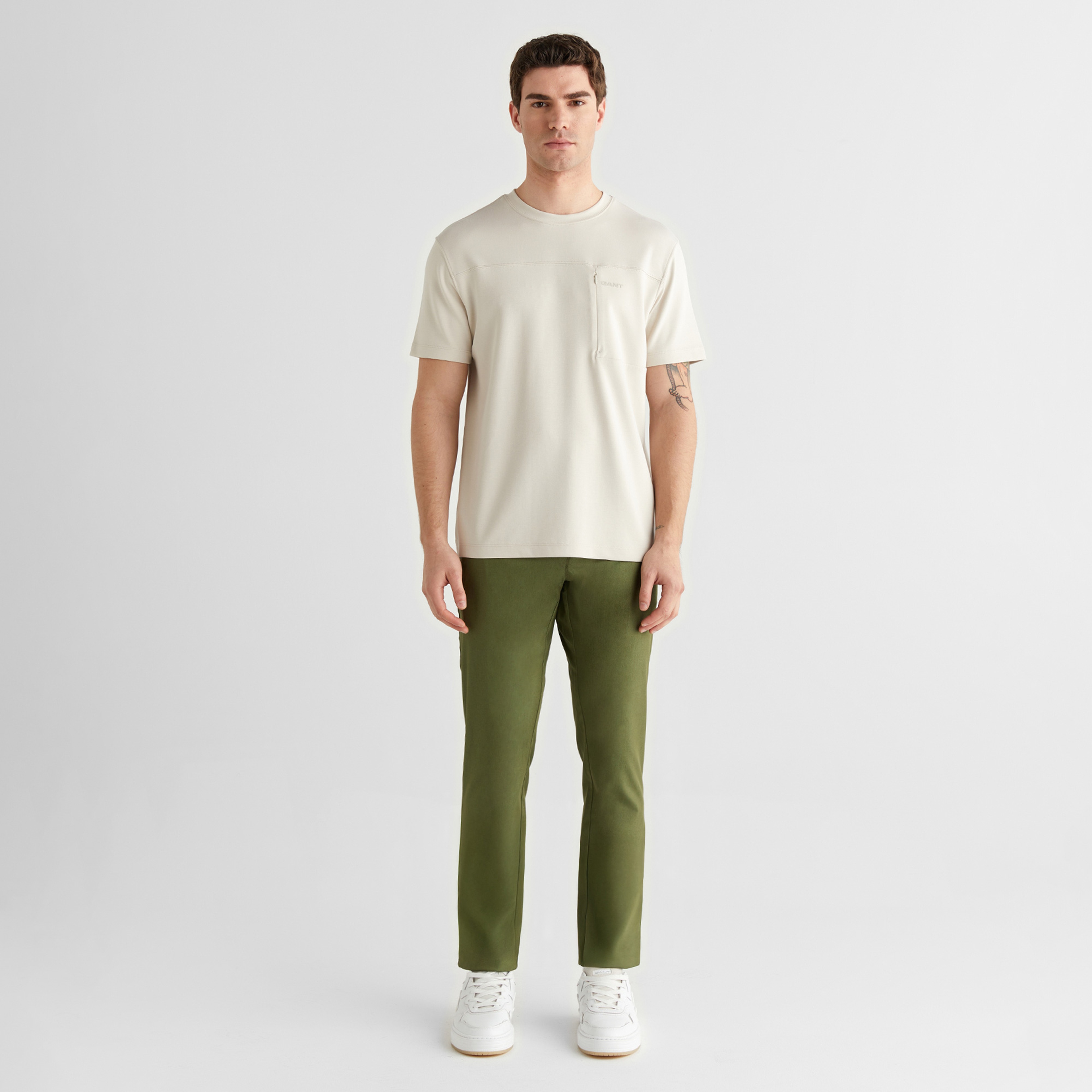 GANT Erkek Krem Bisiklet Yaka Regular Fit T-Shirt