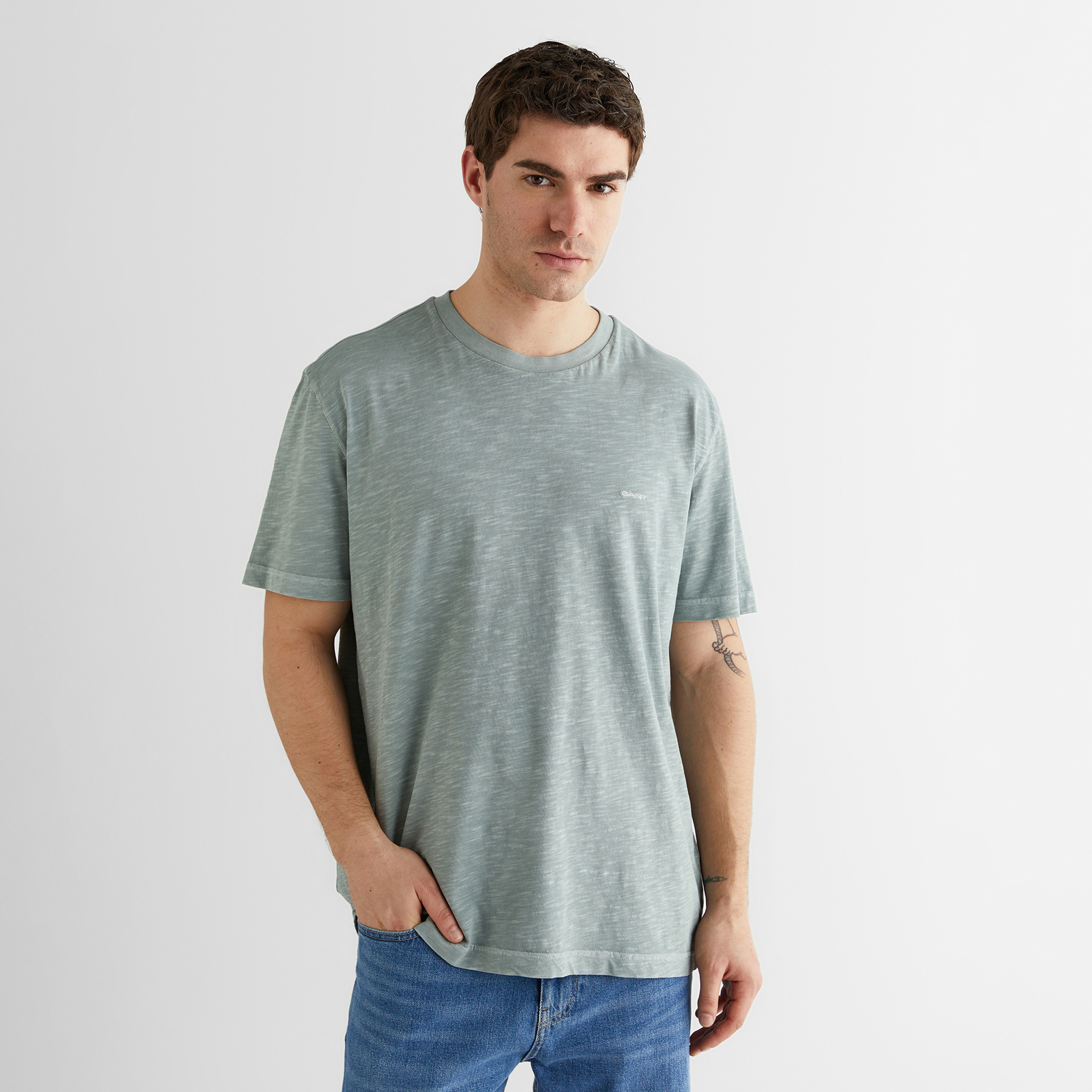 GANT Erkek Yeşil Bisiklet Yaka Regular Fit T-Shirt