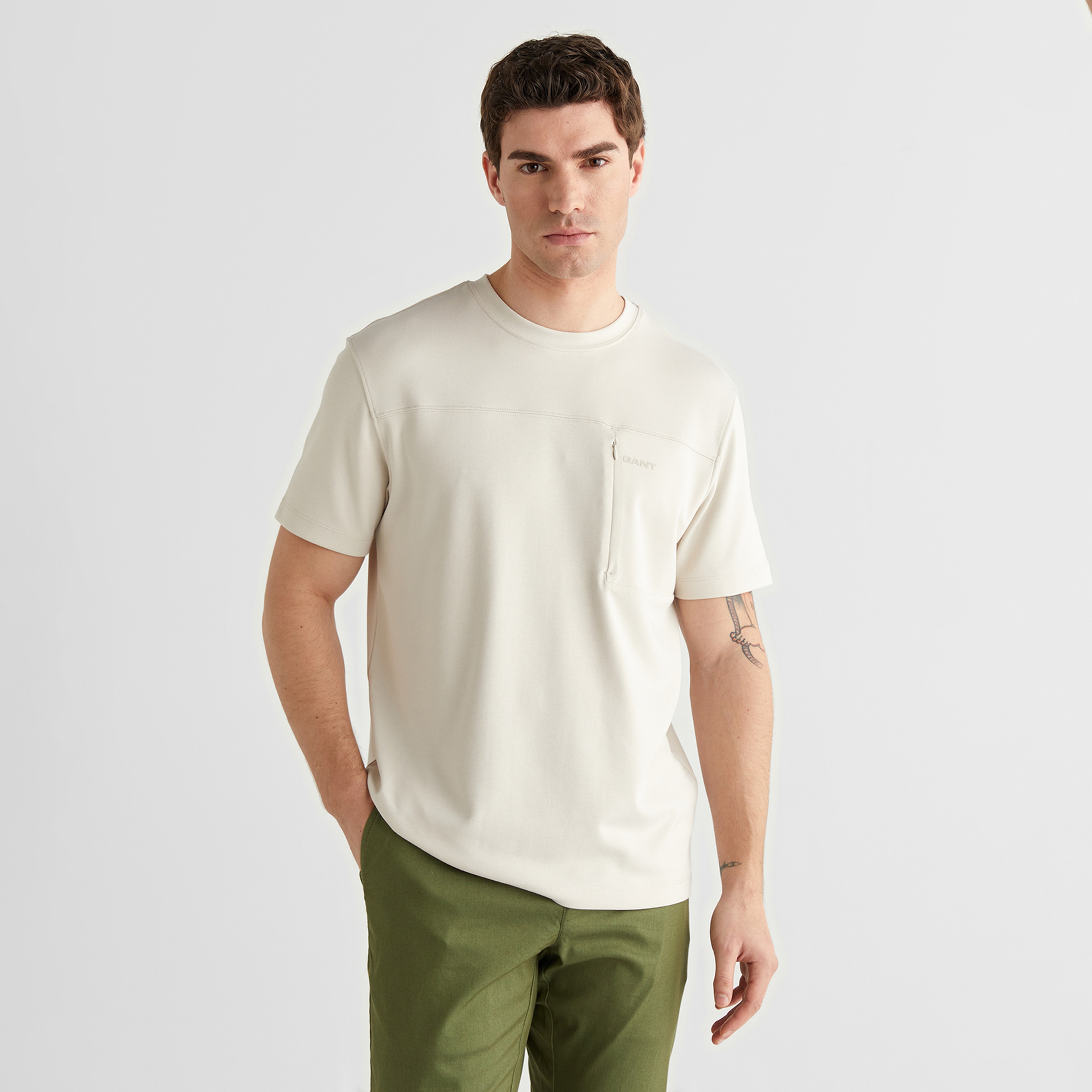 GANT Erkek Krem Bisiklet Yaka Regular Fit T-Shirt