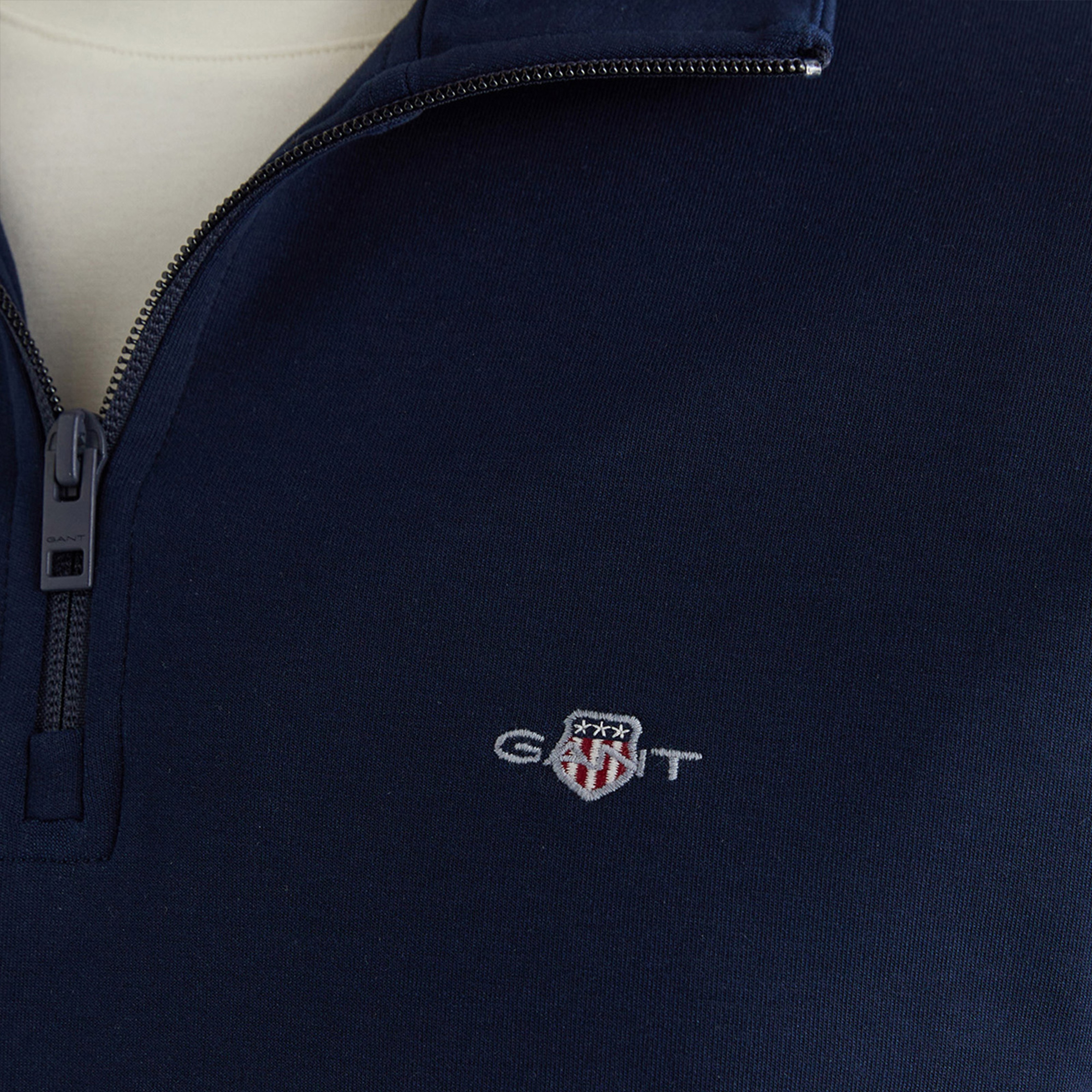 GANT Erkek Lacivert Relaxed Fit Yarım Fermuarlı Logolu Sweatshirt
