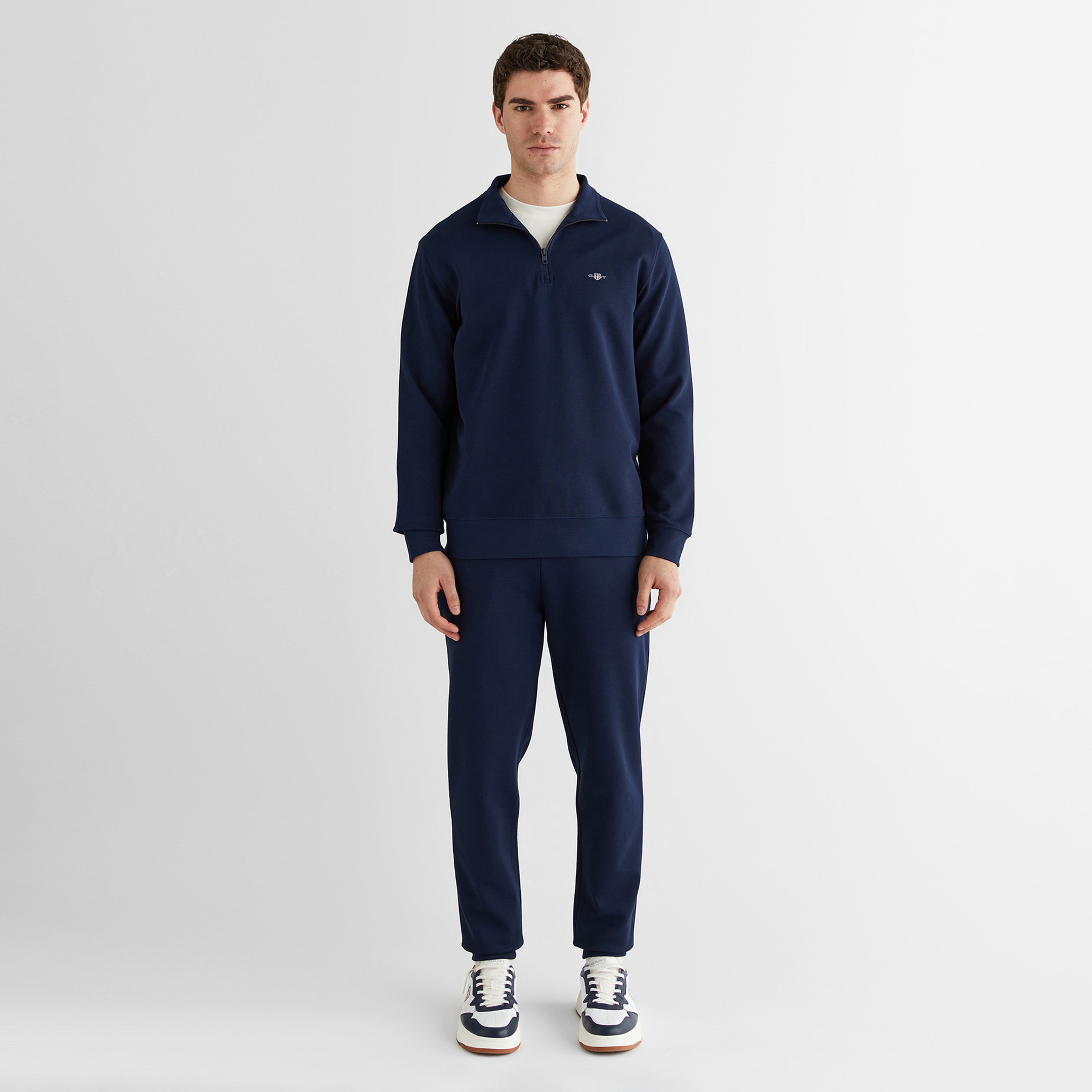GANT Erkek Lacivert Relaxed Fit Yarım Fermuarlı Logolu Sweatshirt