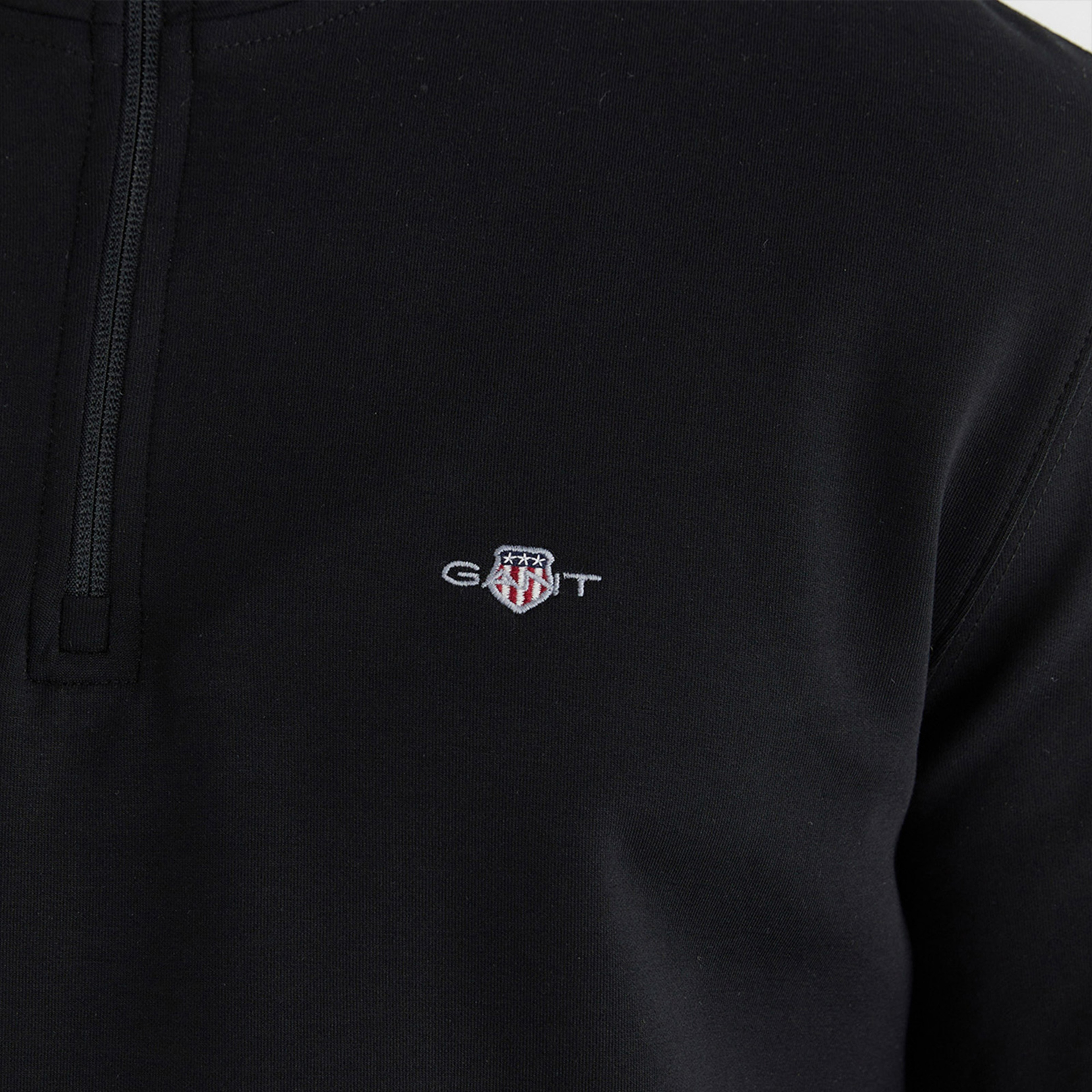 GANT Erkek Siyah Relaxed Fit Yarım Fermuarlı Logolu Sweatshirt
