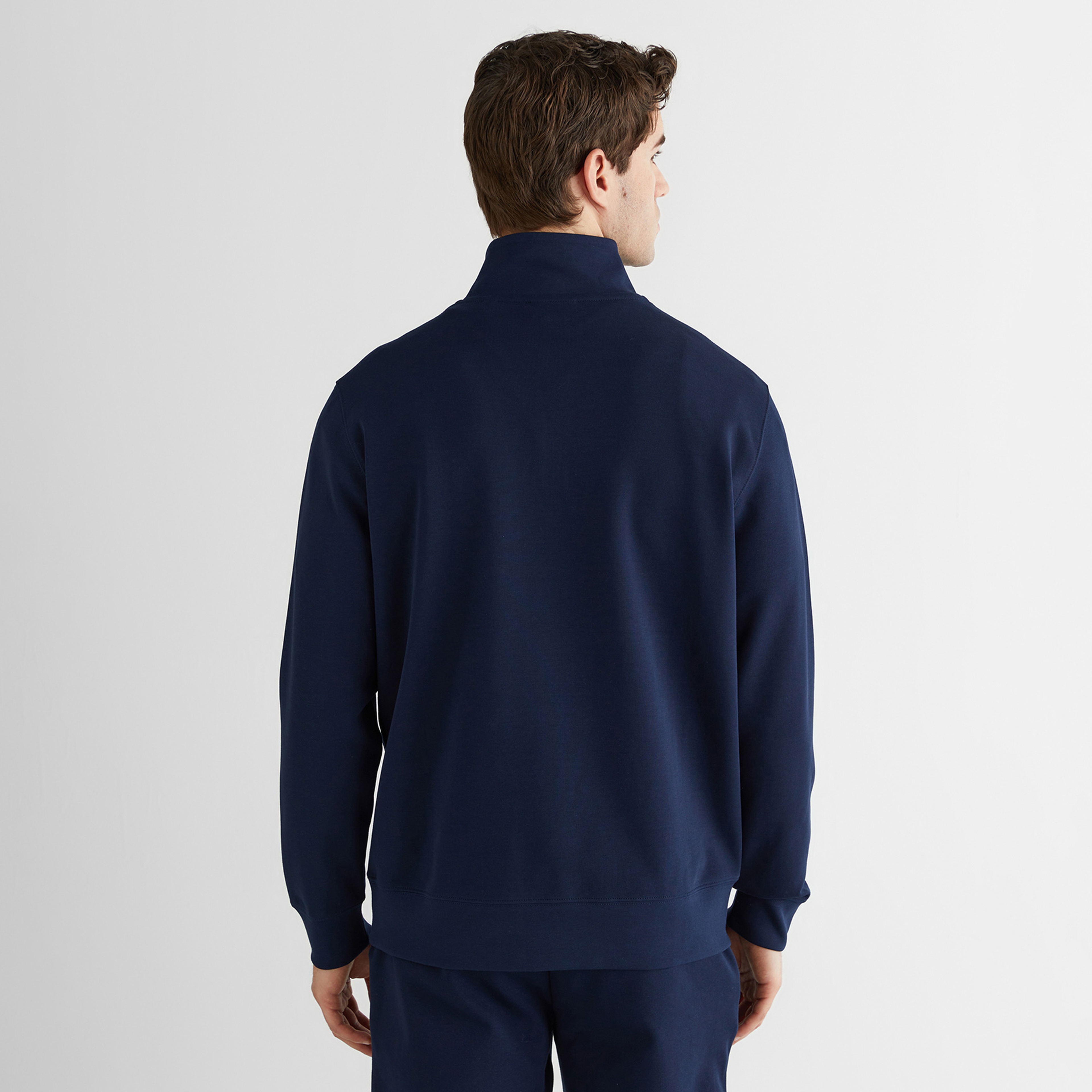 GANT Erkek Lacivert Relaxed Fit Yarım Fermuarlı Logolu Sweatshirt
