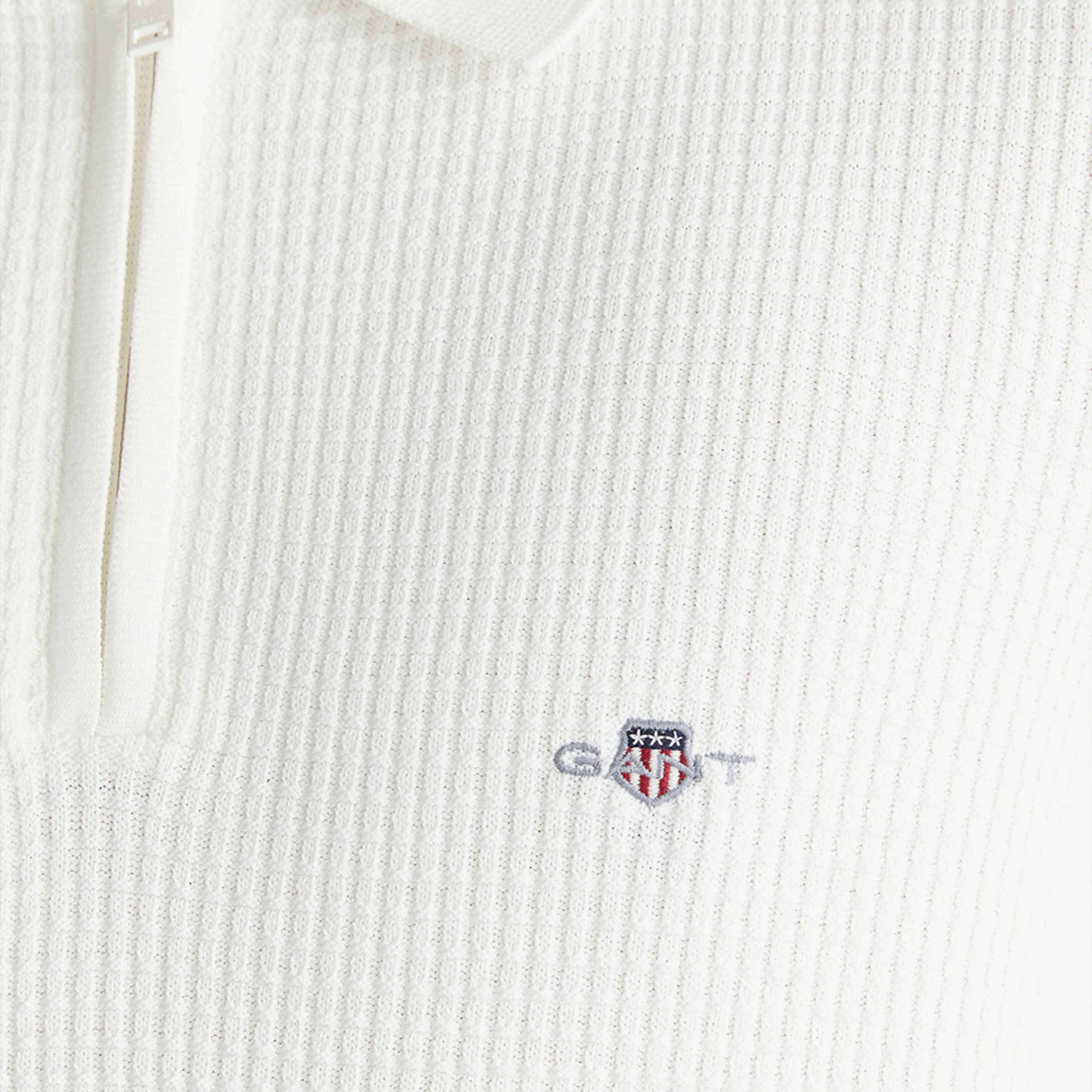 GANT Erkek Beyaz Regular Fit Yarım Fermuarlı Kısa Kollu Triko