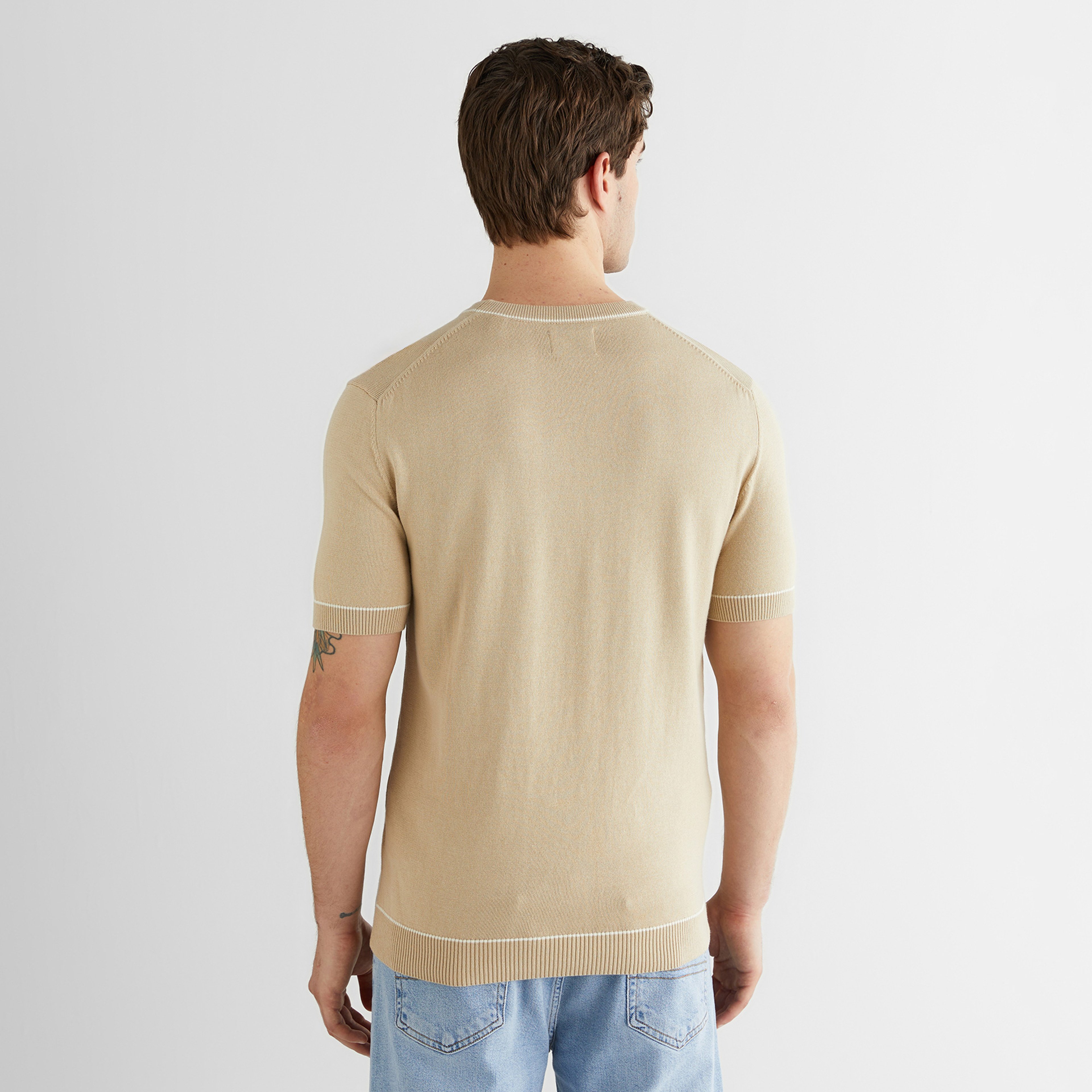 GANT Erkek Bej Regular Fit Kısa Kollu Triko