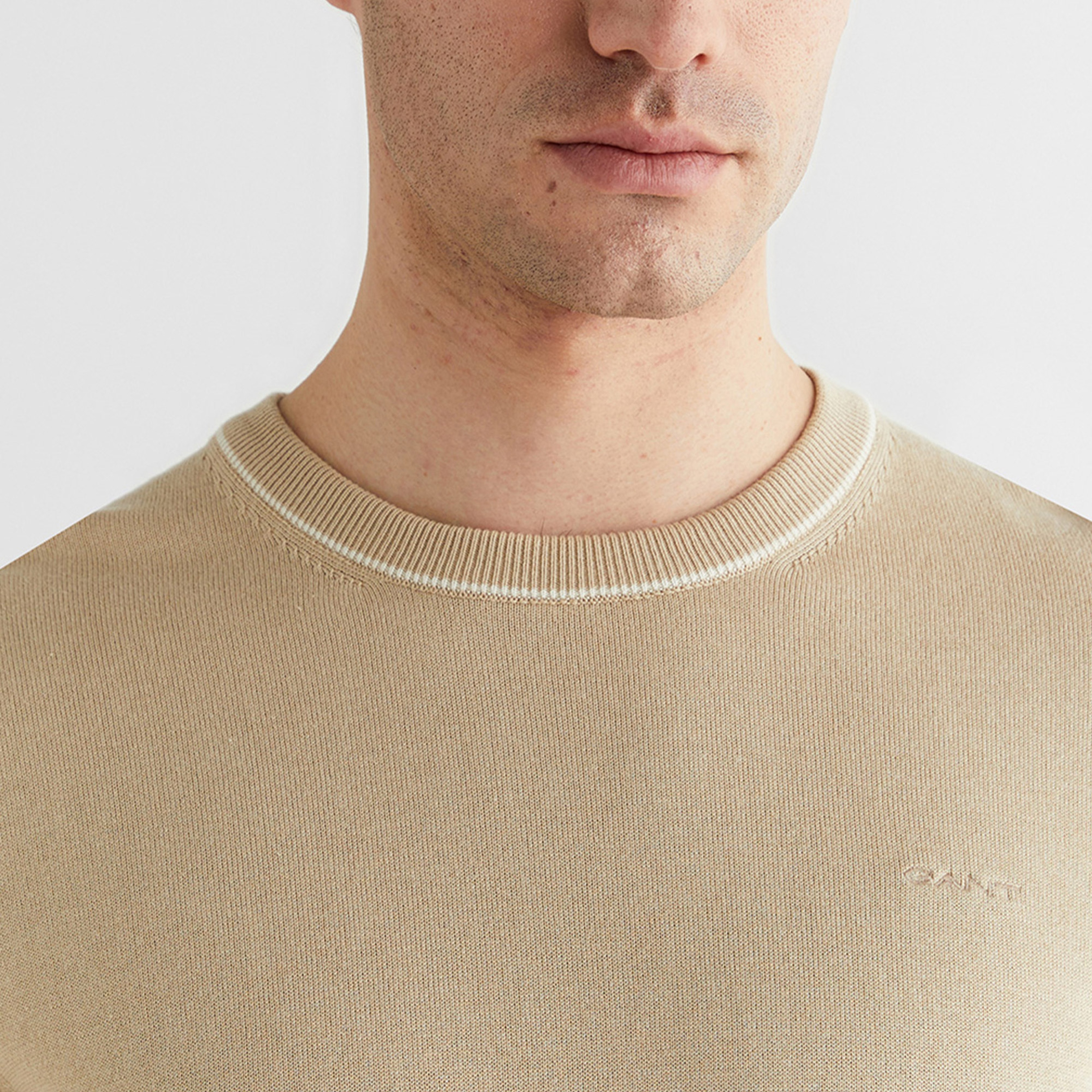 GANT Erkek Bej Regular Fit Kısa Kollu Triko