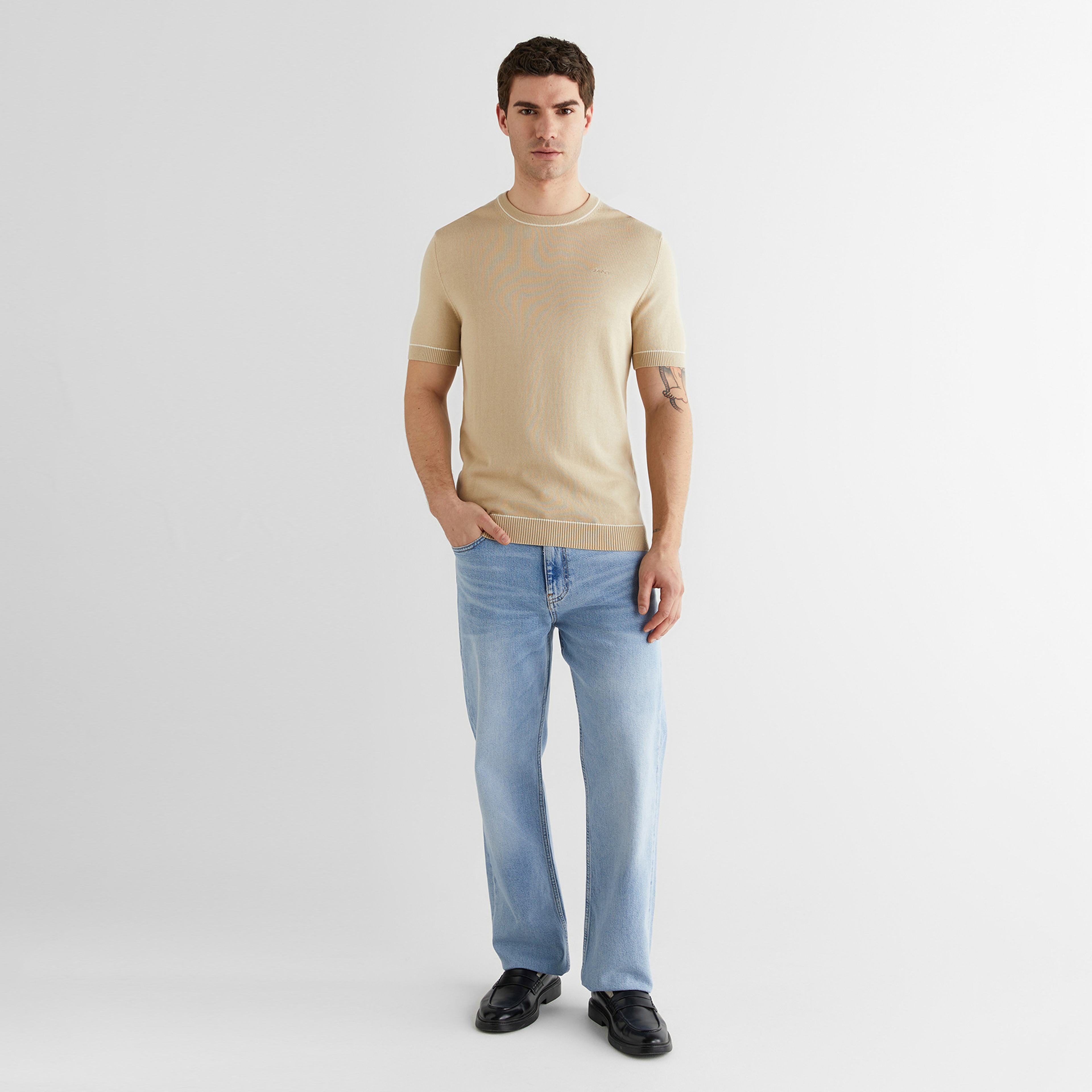 GANT Erkek Bej Regular Fit Kısa Kollu Triko