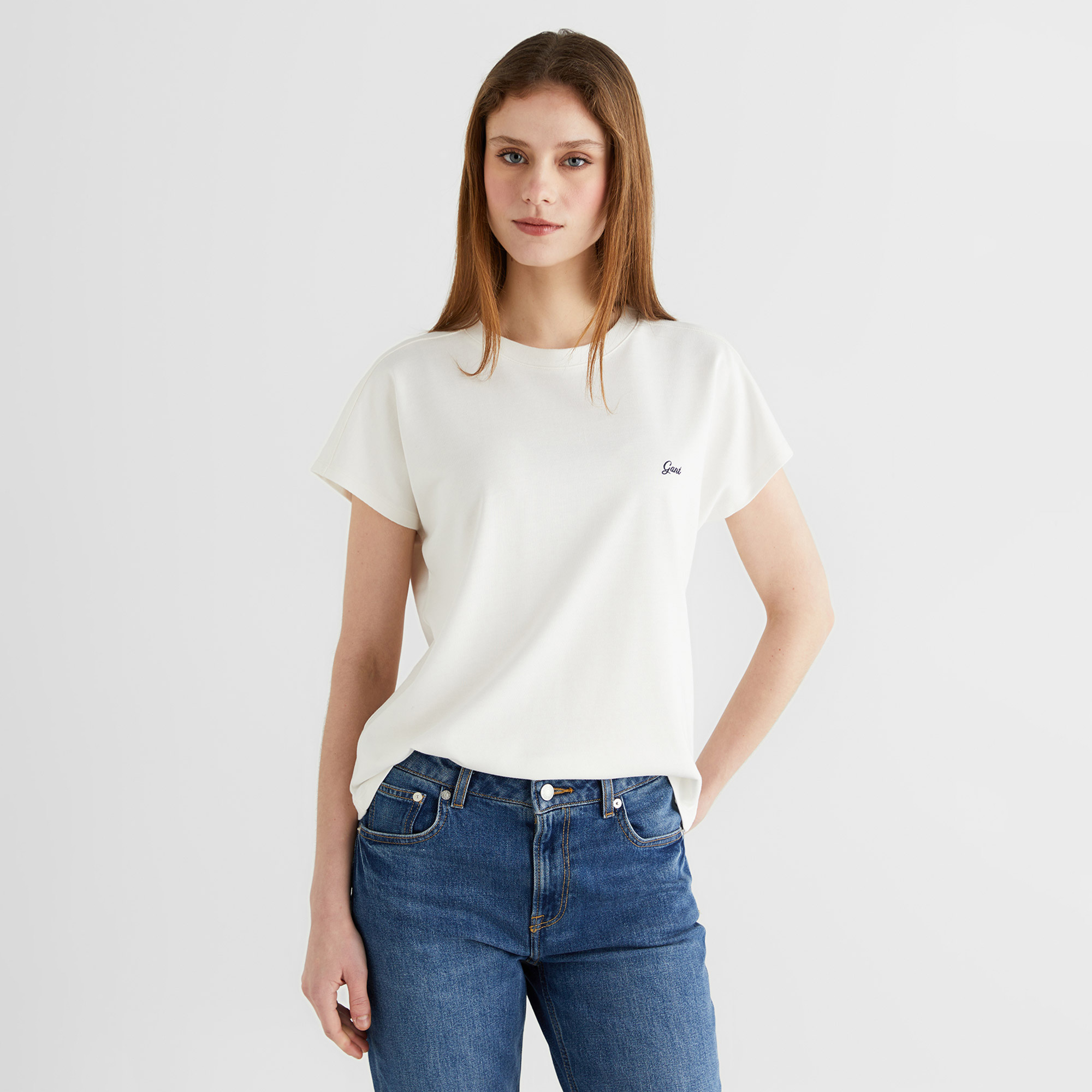 GANT Kadın Beyaz Bisiklet Yaka Regular Fit T-Shirt