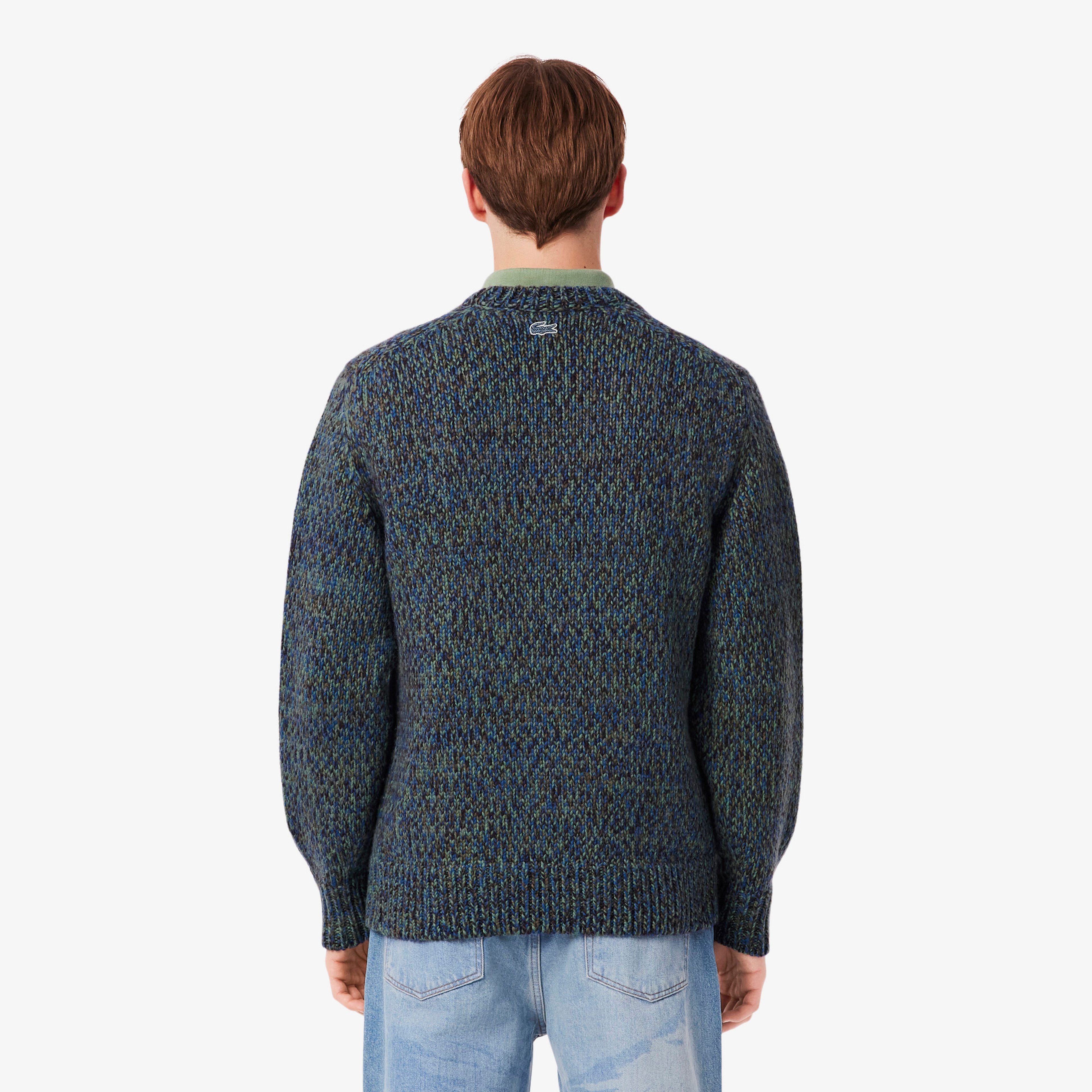 Erkek Classic Fit Bisiklet Yaka Desenli Lacivert Kazak