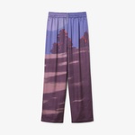 Kadın Oversize Fit Baskılı Mor Pantolon