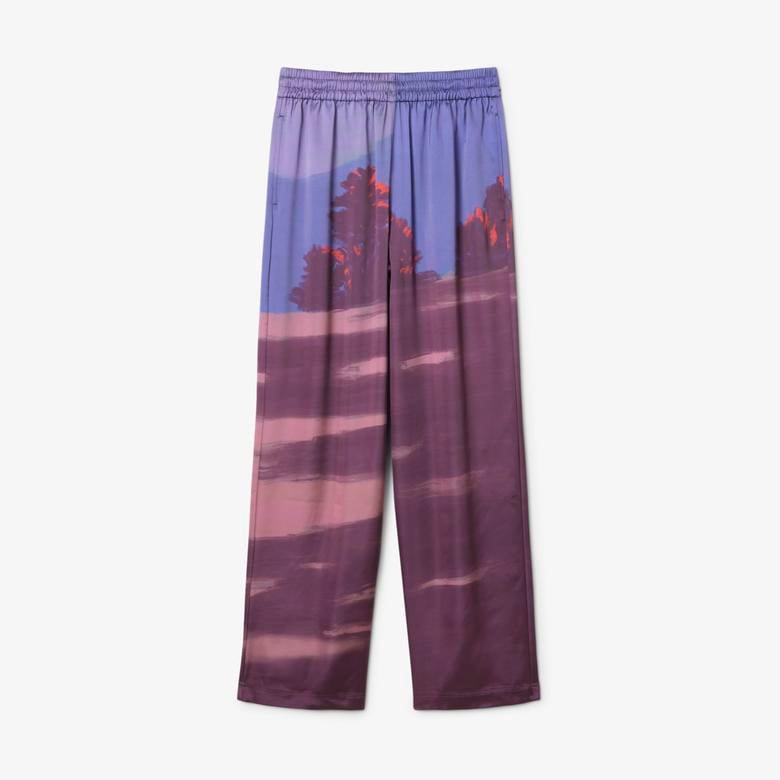 Kadın Oversize Fit Baskılı Mor Pantolon