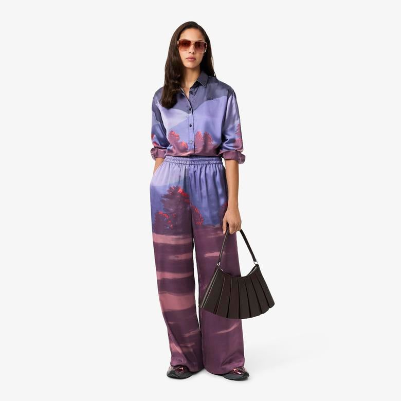 Kadın Oversize Fit Baskılı Mor Pantolon