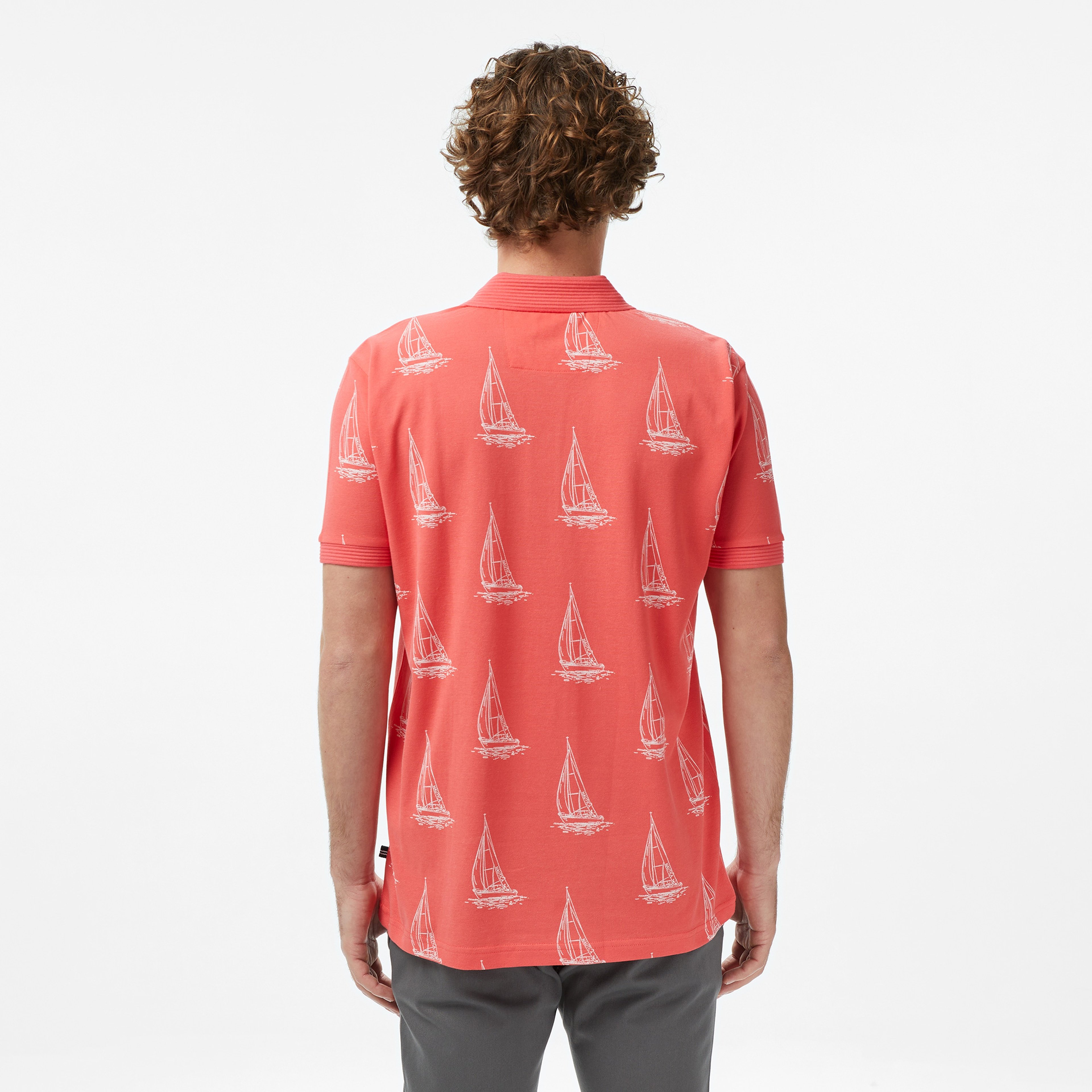 Nautica Erkek Kırmızı Classic Fit Kısa Kollu Desenli Polo Yaka T-Shirt