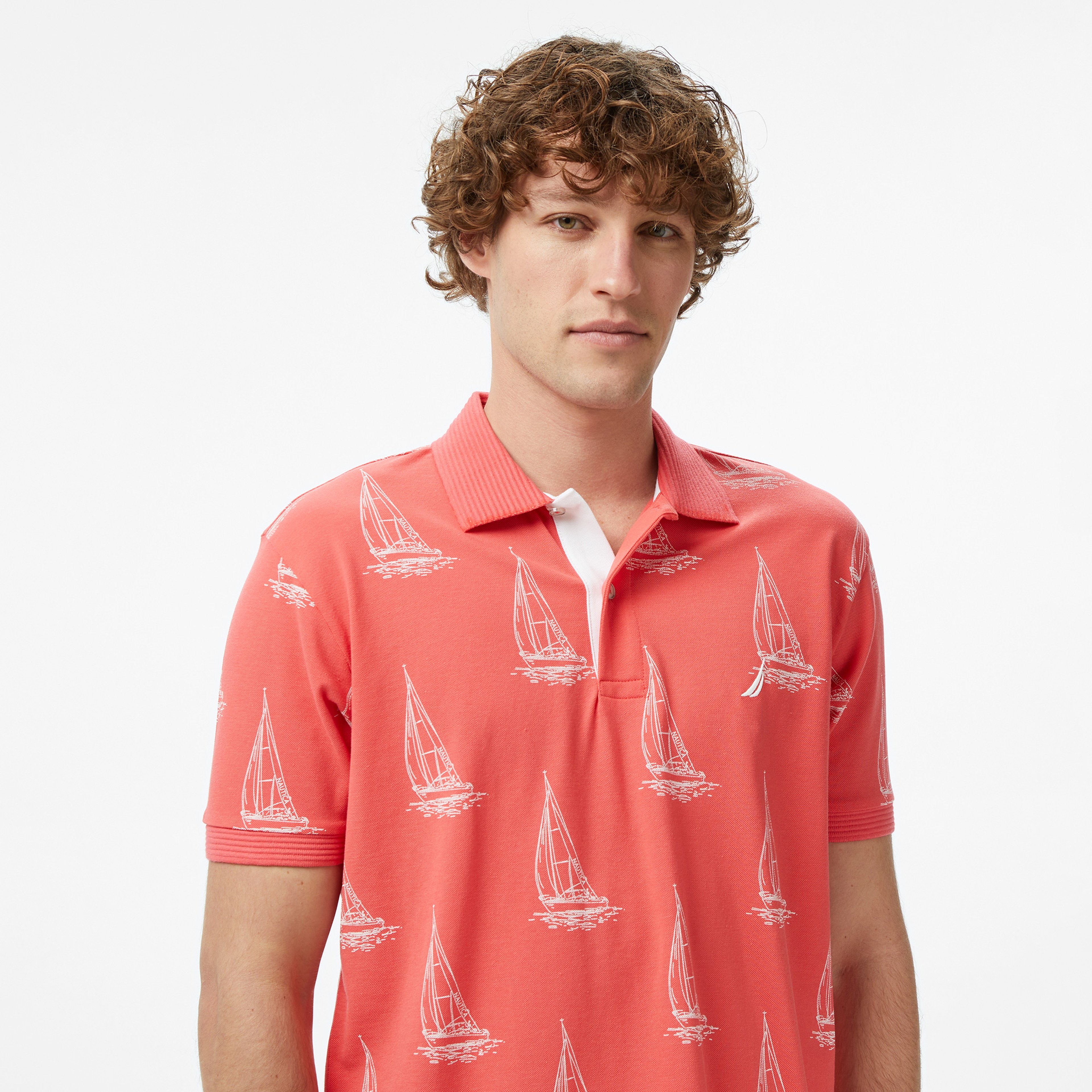 Nautica Erkek Kırmızı Classic Fit Kısa Kollu Desenli Polo Yaka T-Shirt