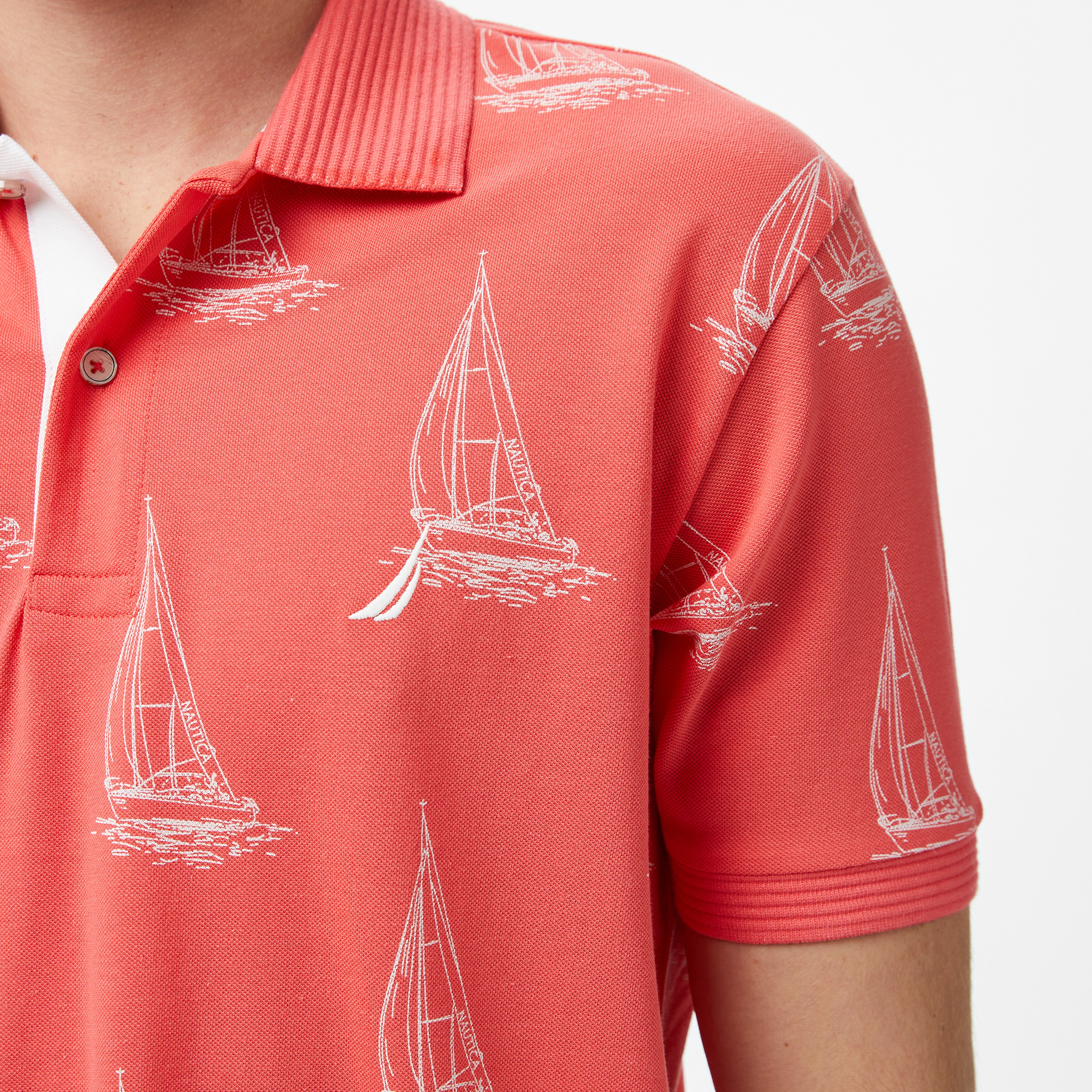 Nautica Erkek Kırmızı Classic Fit Kısa Kollu Desenli Polo Yaka T-Shirt